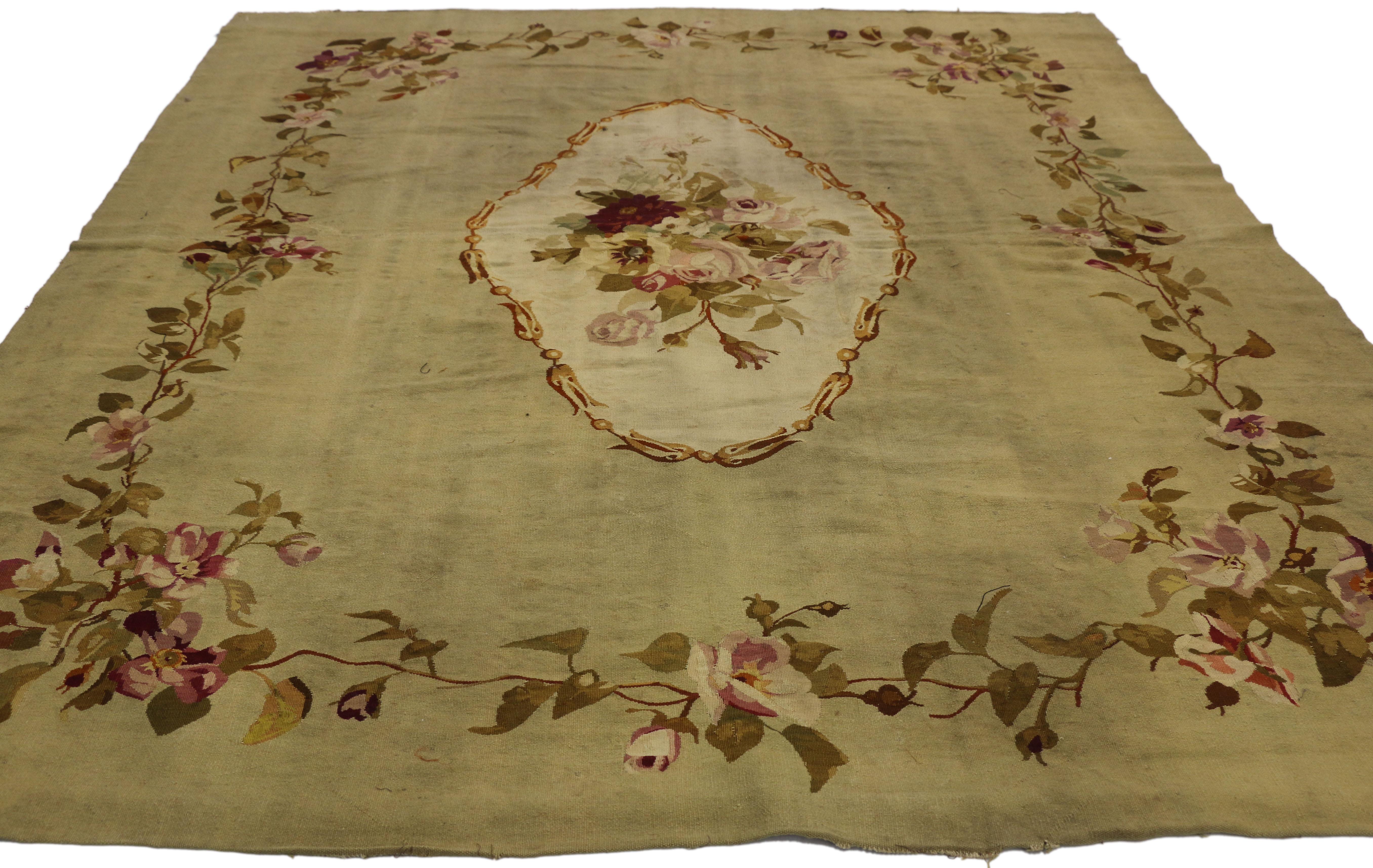 Hand-Woven Late 19th Century Antique French Aubusson Rug with Chintz Renaissance Style