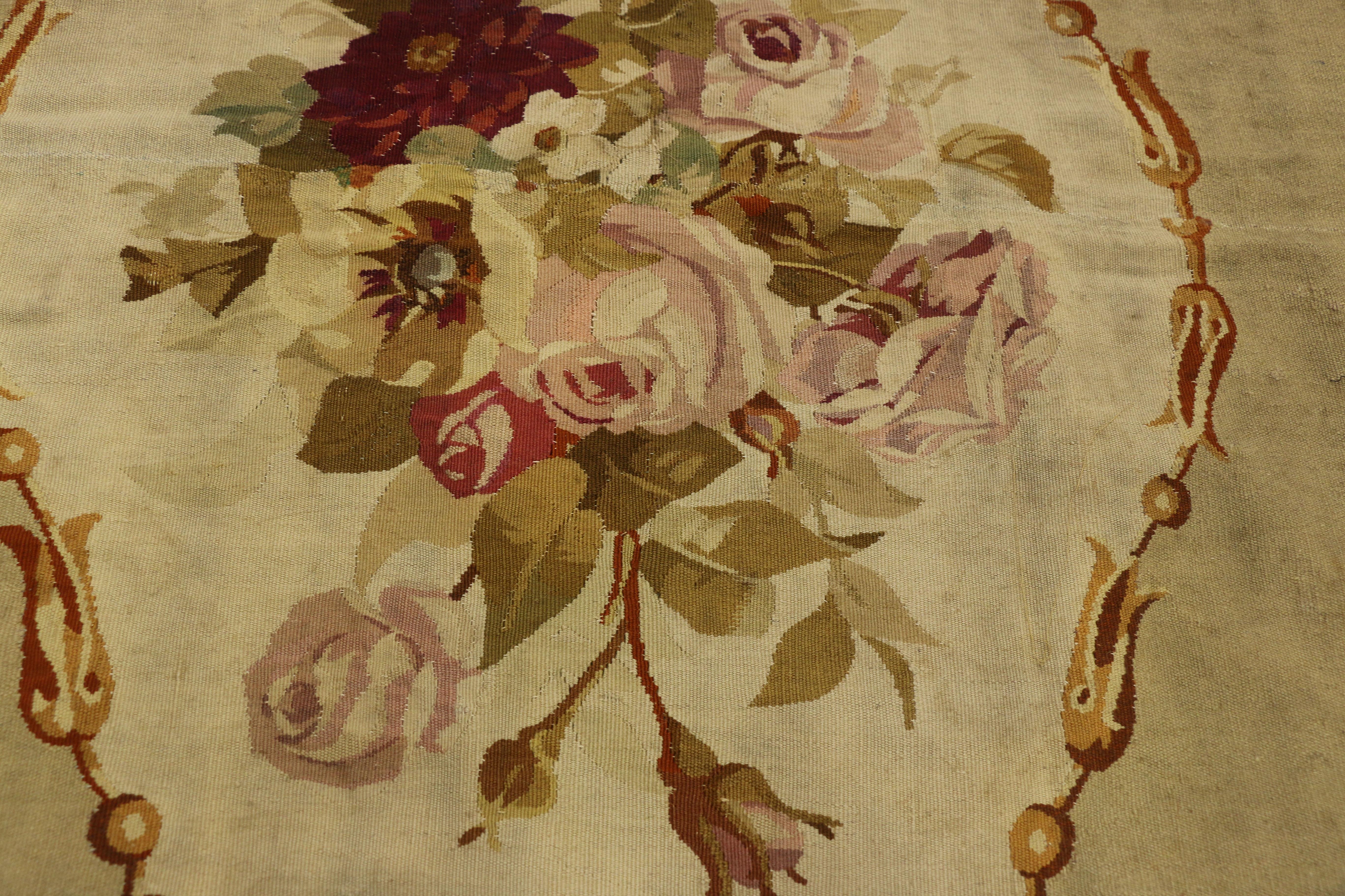 Late 19th Century Antique French Aubusson Rug with Chintz Renaissance Style In Distressed Condition In Dallas, TX
