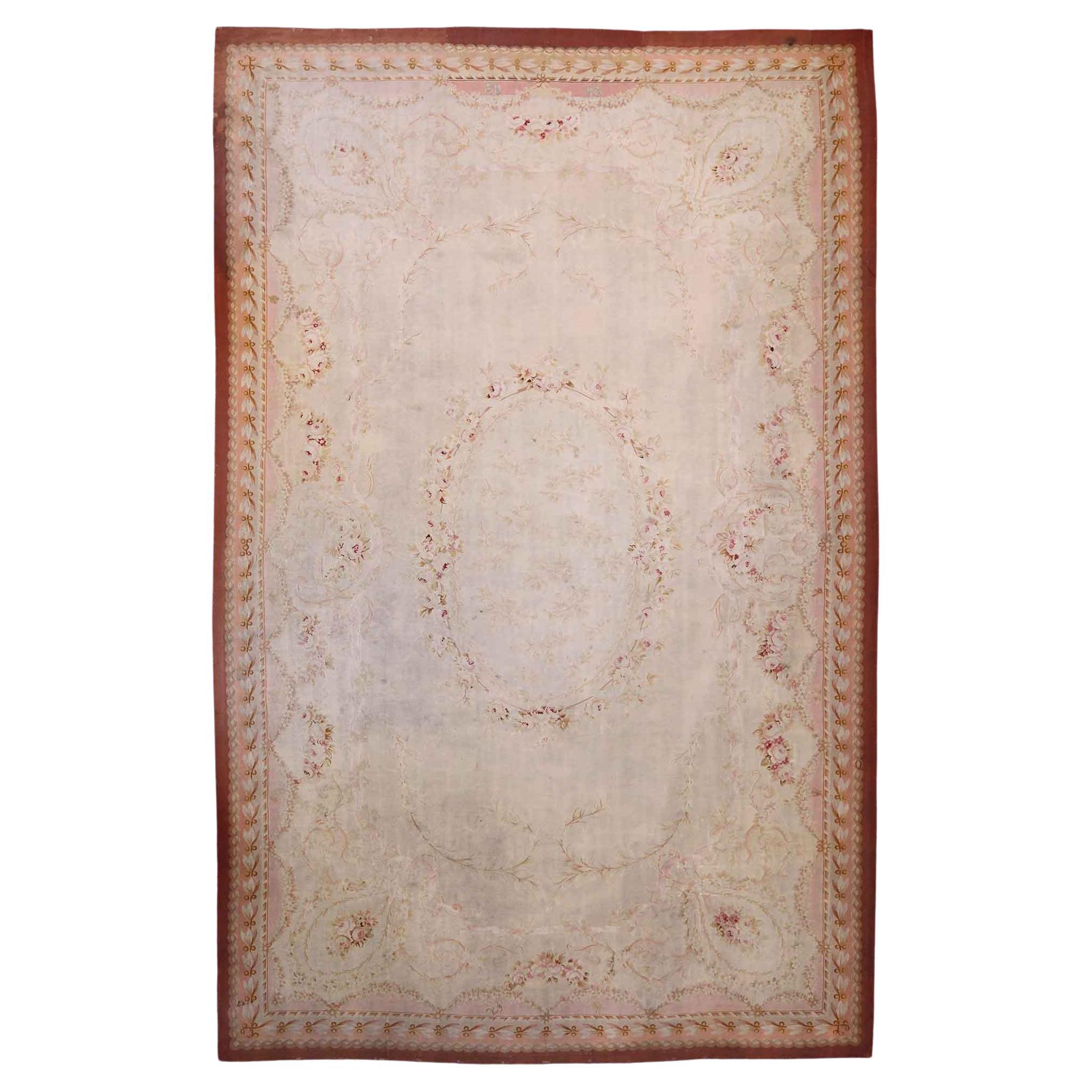 Late 19th Century Antique French Aubusson Rug with Romantic Rococo Style