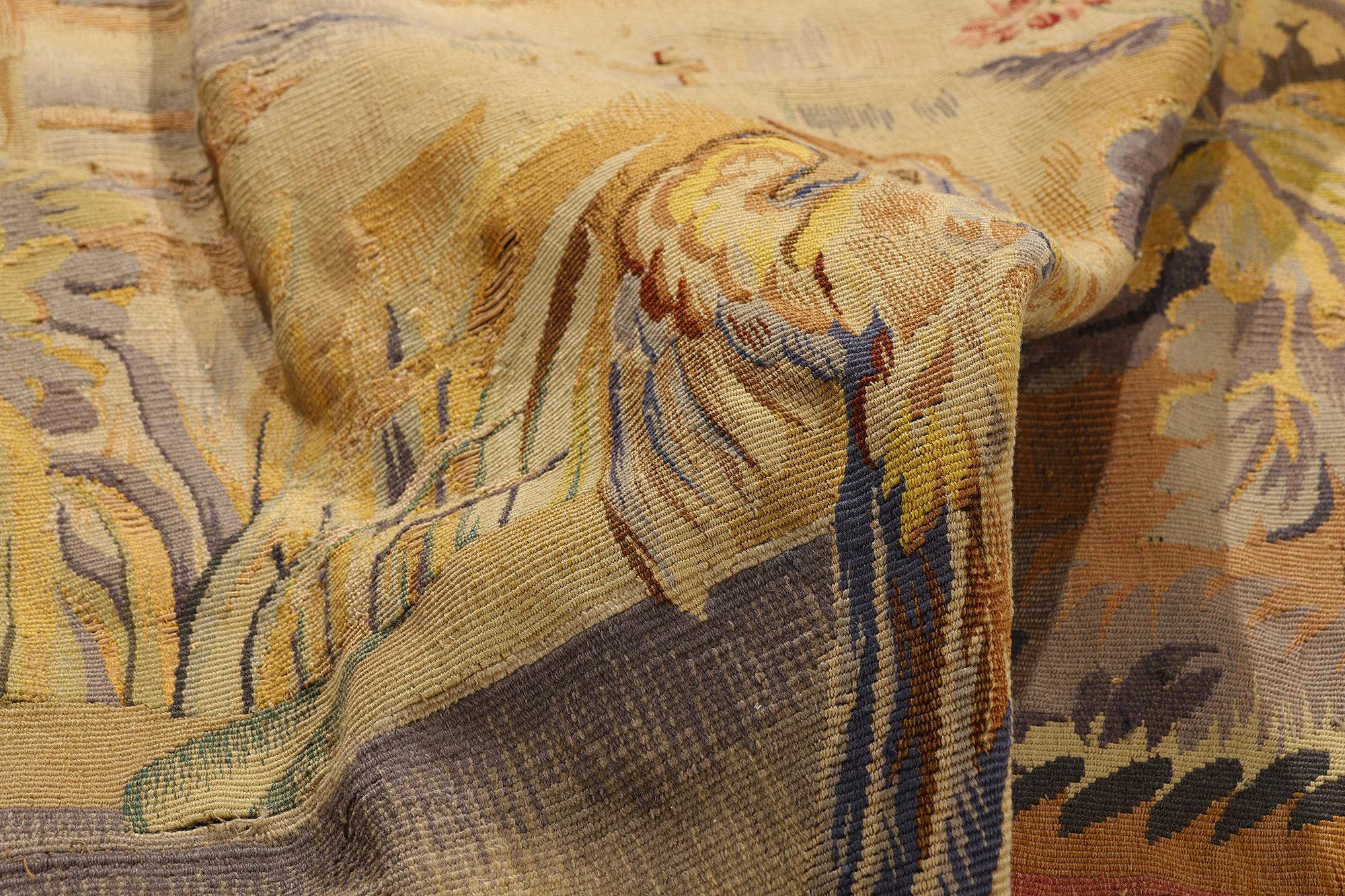 Wool Late 19th Century Antique French Aubusson Tapestry For Sale