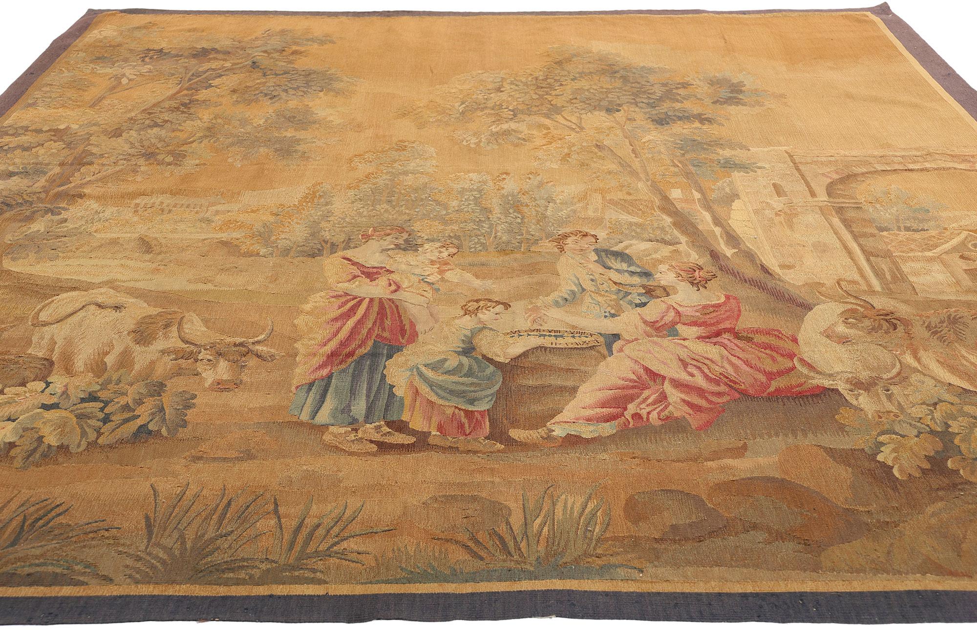 Hand-Woven Late 19th-Century Antique French Aubusson Tapestry Inspired by Francois Boucher For Sale