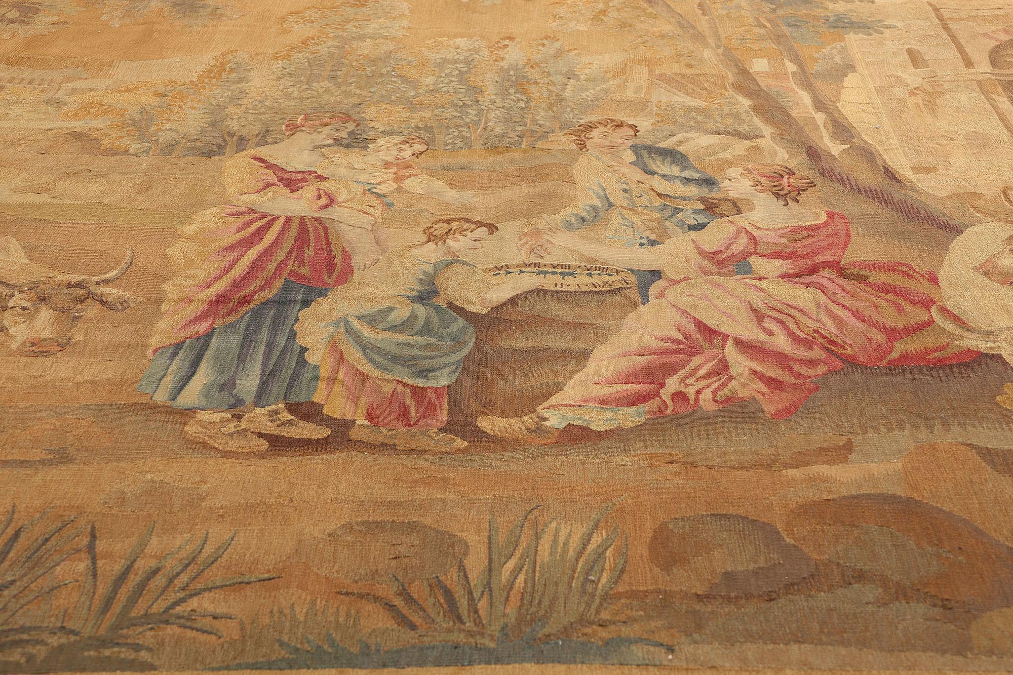 19th Century Late 19th-Century Antique French Aubusson Tapestry Inspired by Francois Boucher For Sale