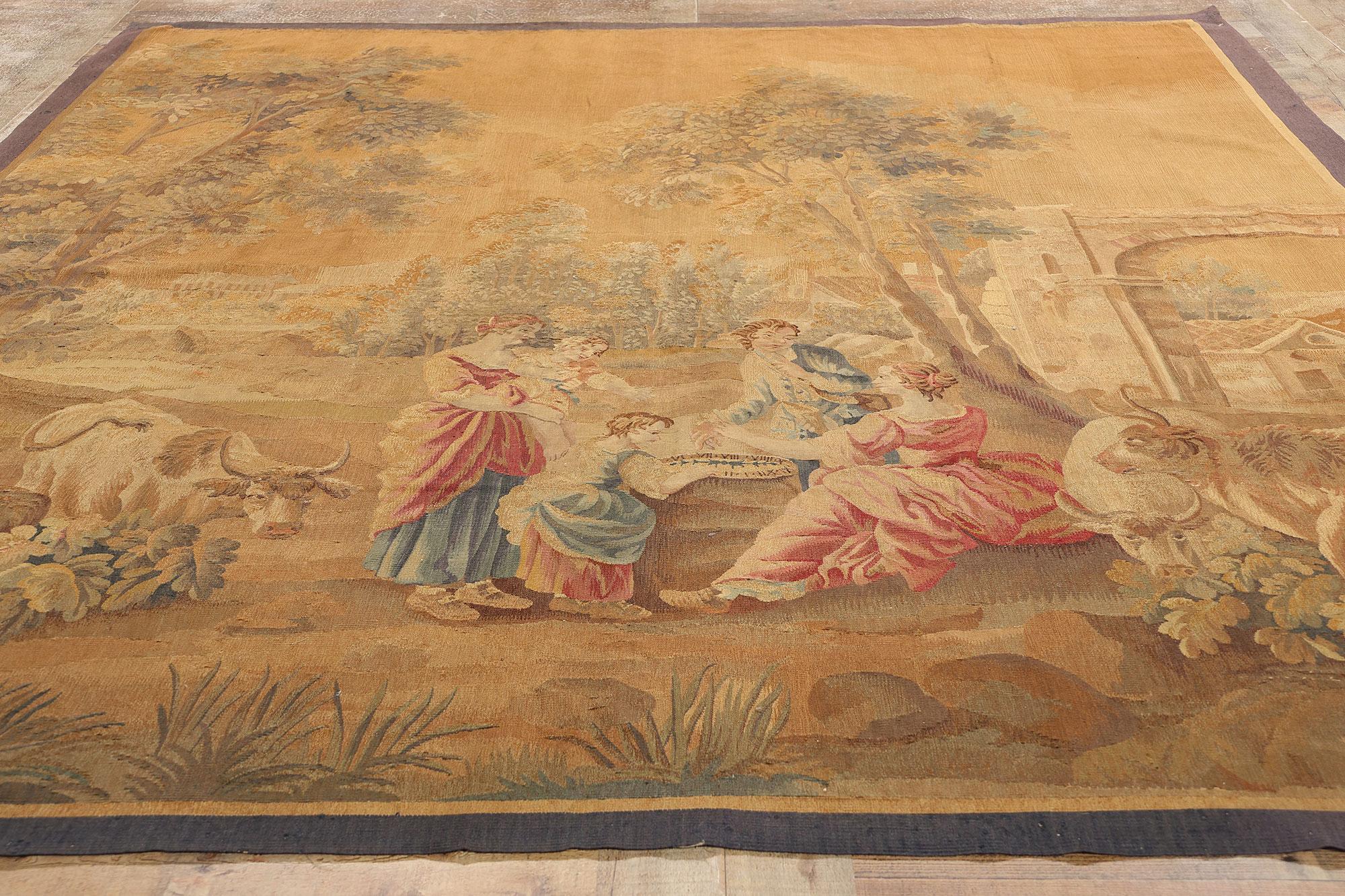 Late 19th-Century Antique French Aubusson Tapestry Inspired by Francois Boucher For Sale 2