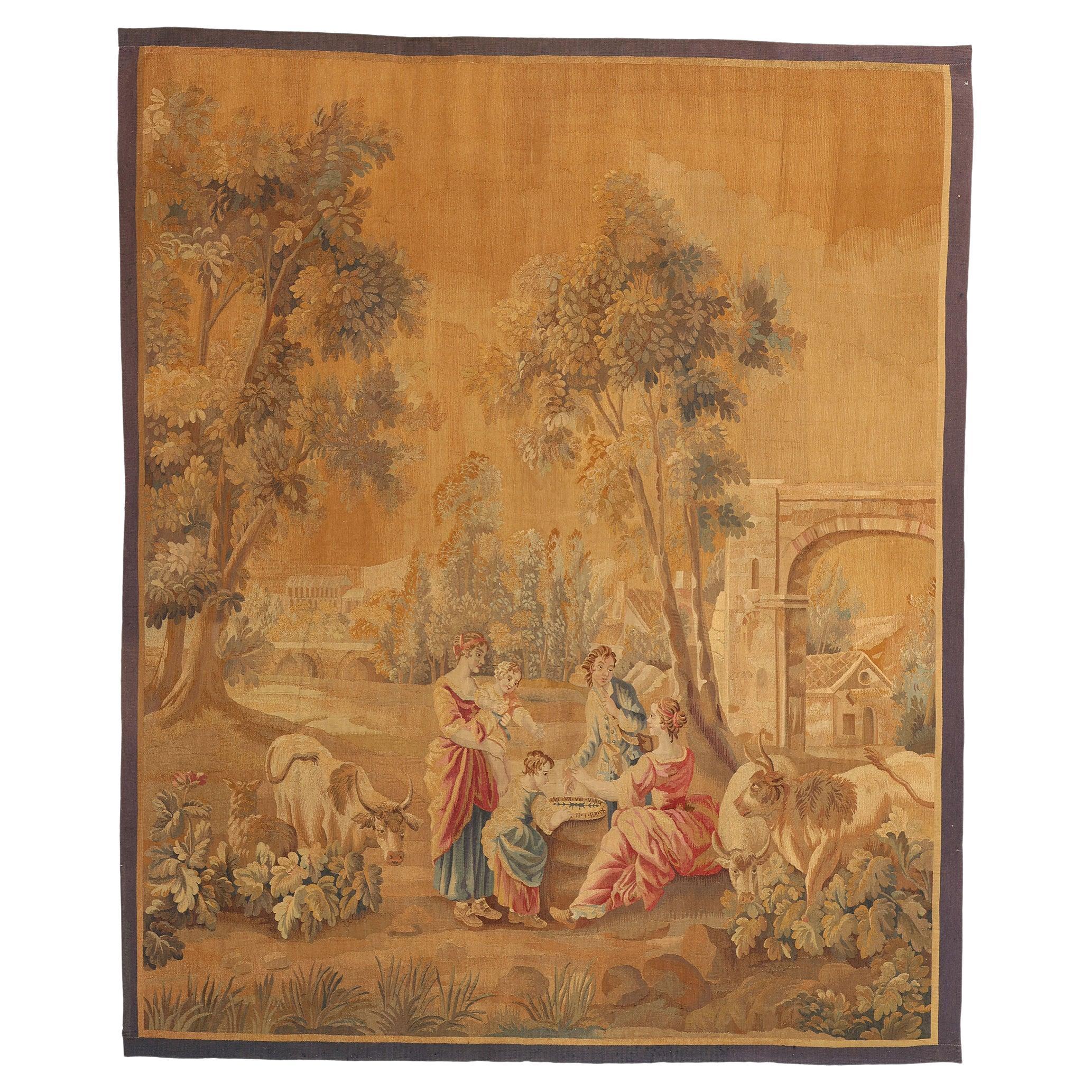 Late 19th-Century Antique French Aubusson Tapestry Inspired by Francois Boucher