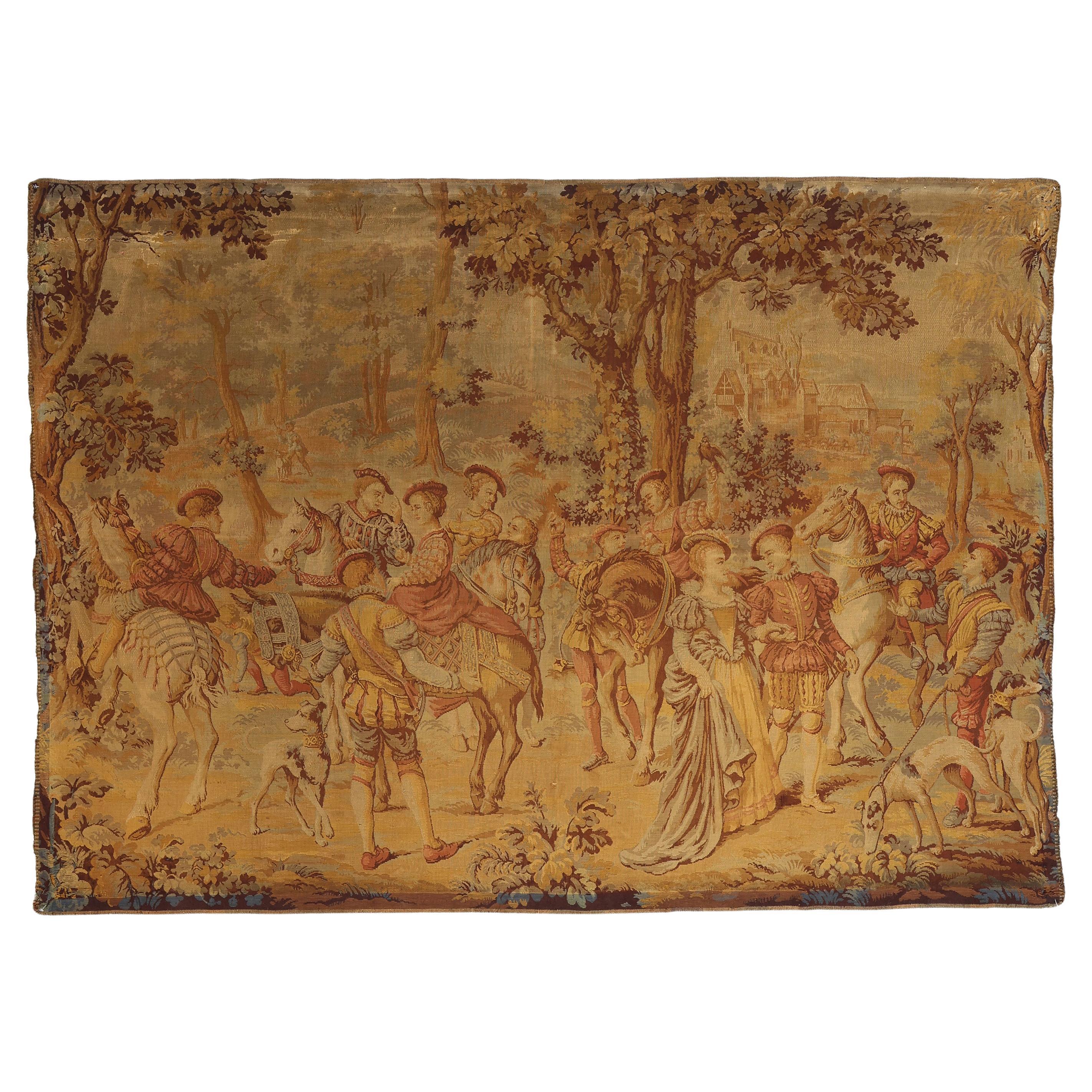 Fin du 19e siècle - Tapisserie d'Aubusson française ancienne de style rococo romantique en vente