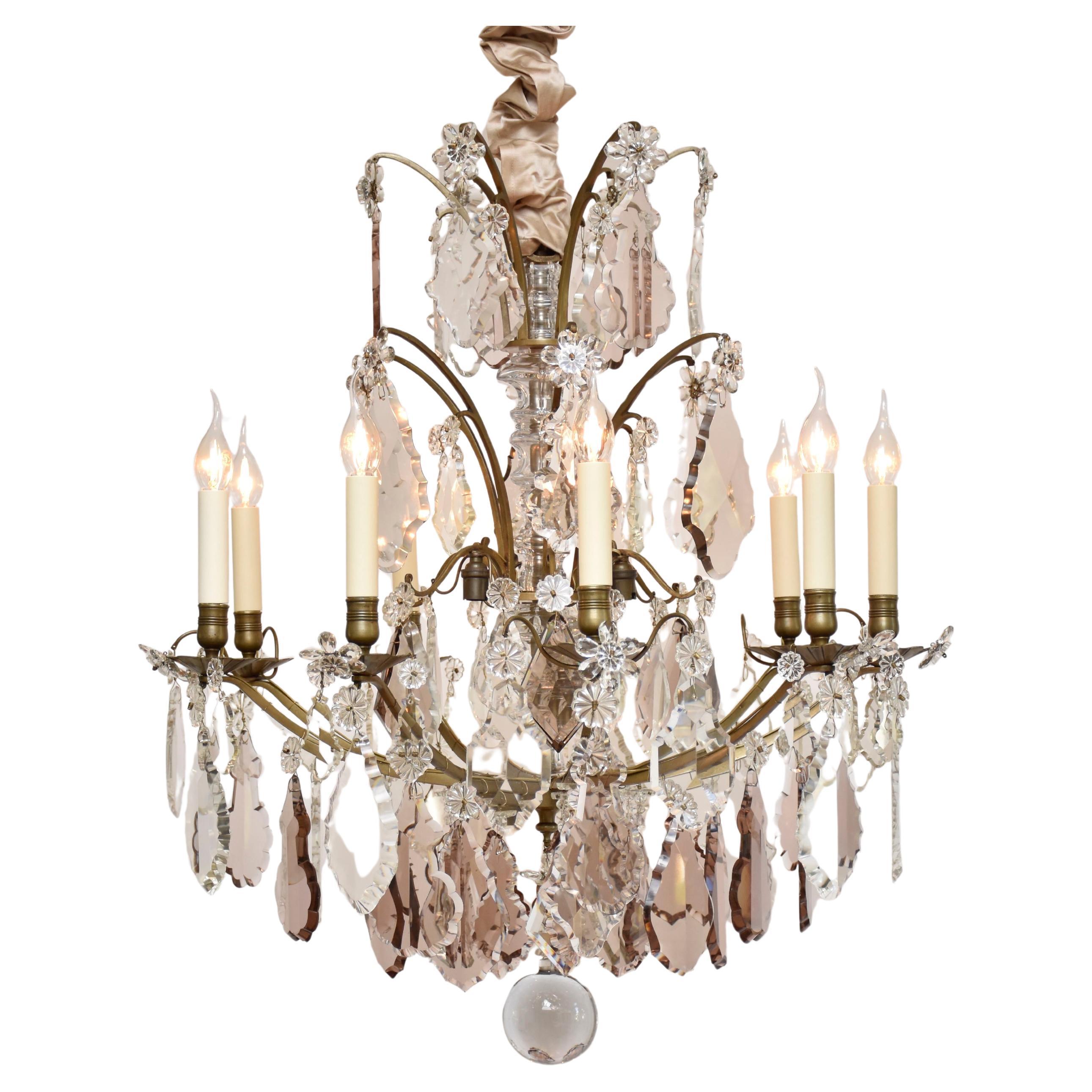 Late 19th century antique French bronze and crystal chandelier