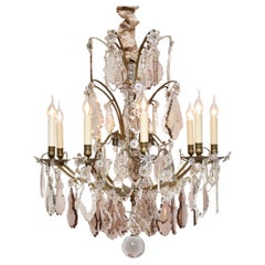 Late 19th century antique French bronze and crystal chandelier
