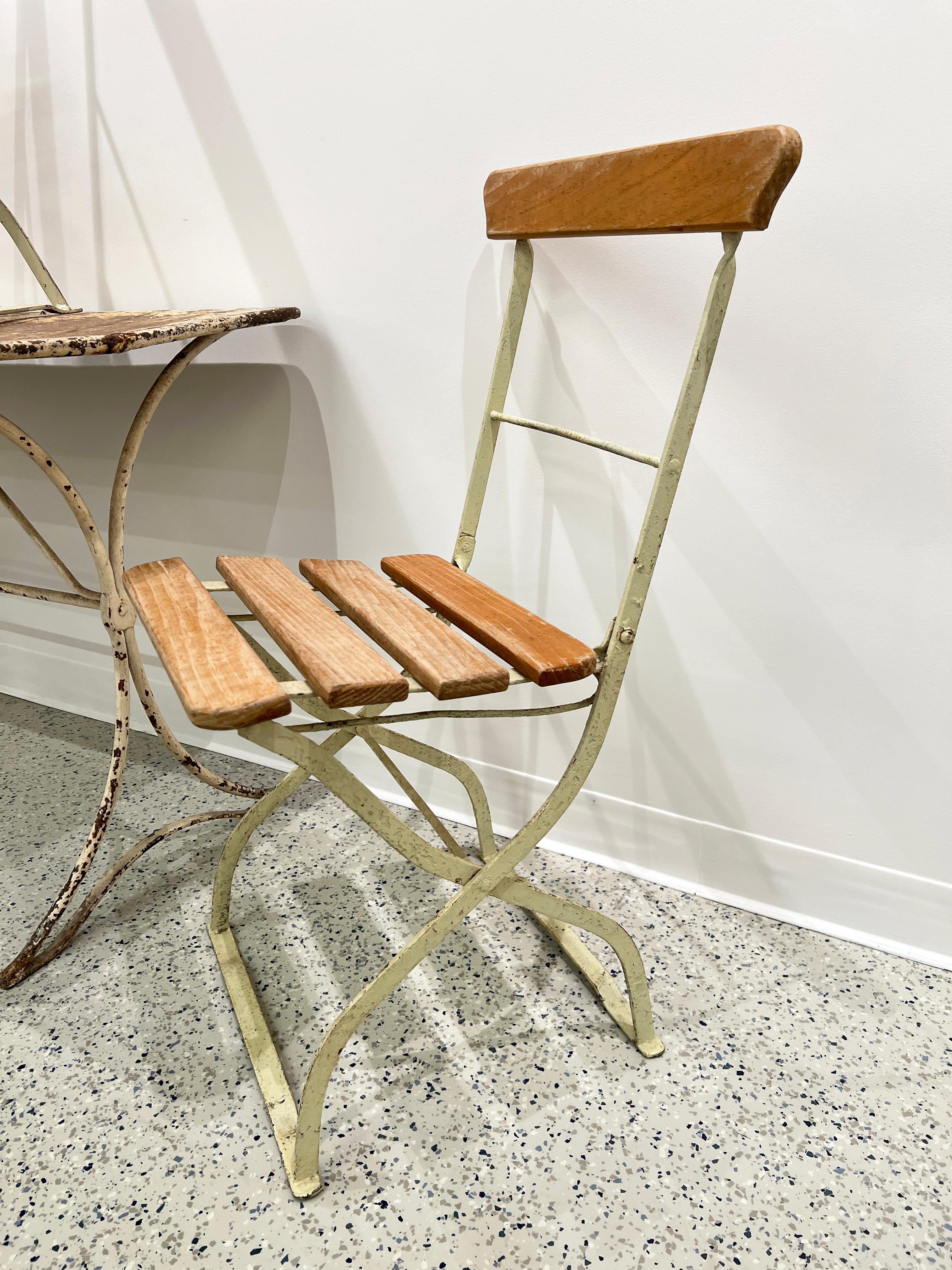 Steel Late 19th Century Antique French Cafe Bistro Table and Three Chairs For Sale