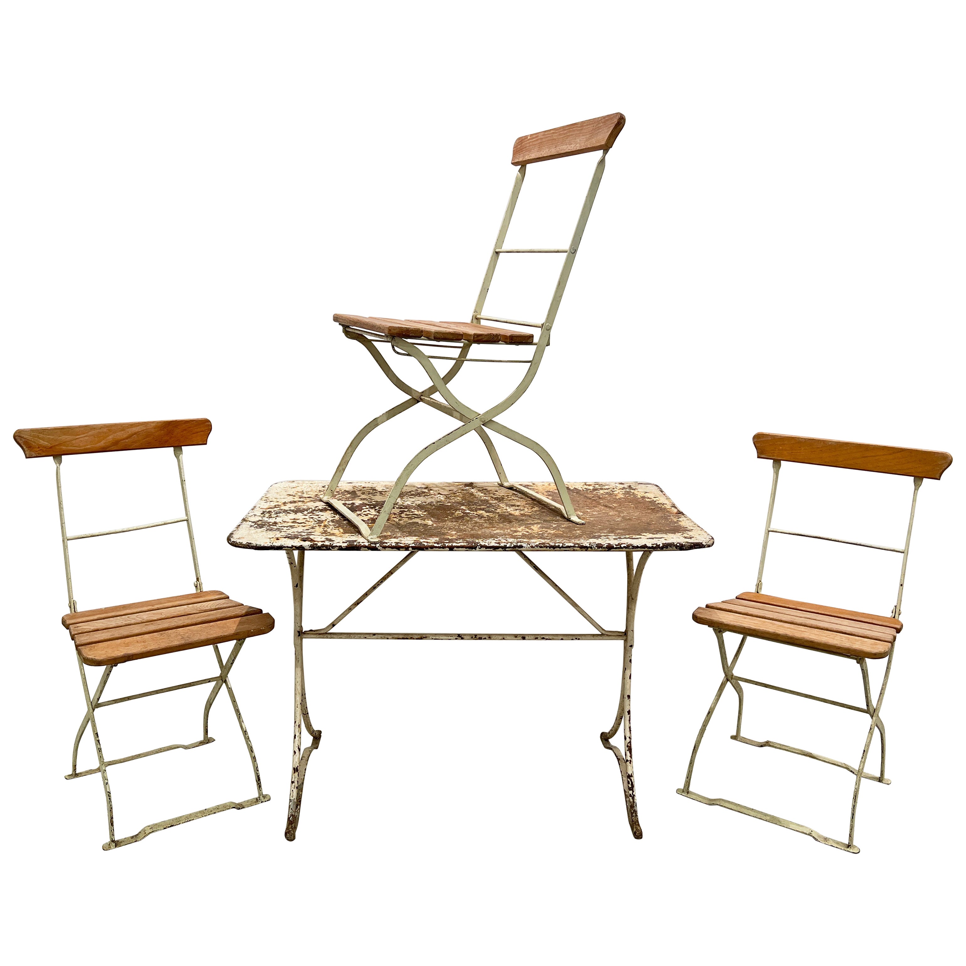 Late 19th Century Antique French Cafe Bistro Table and Three Chairs For Sale