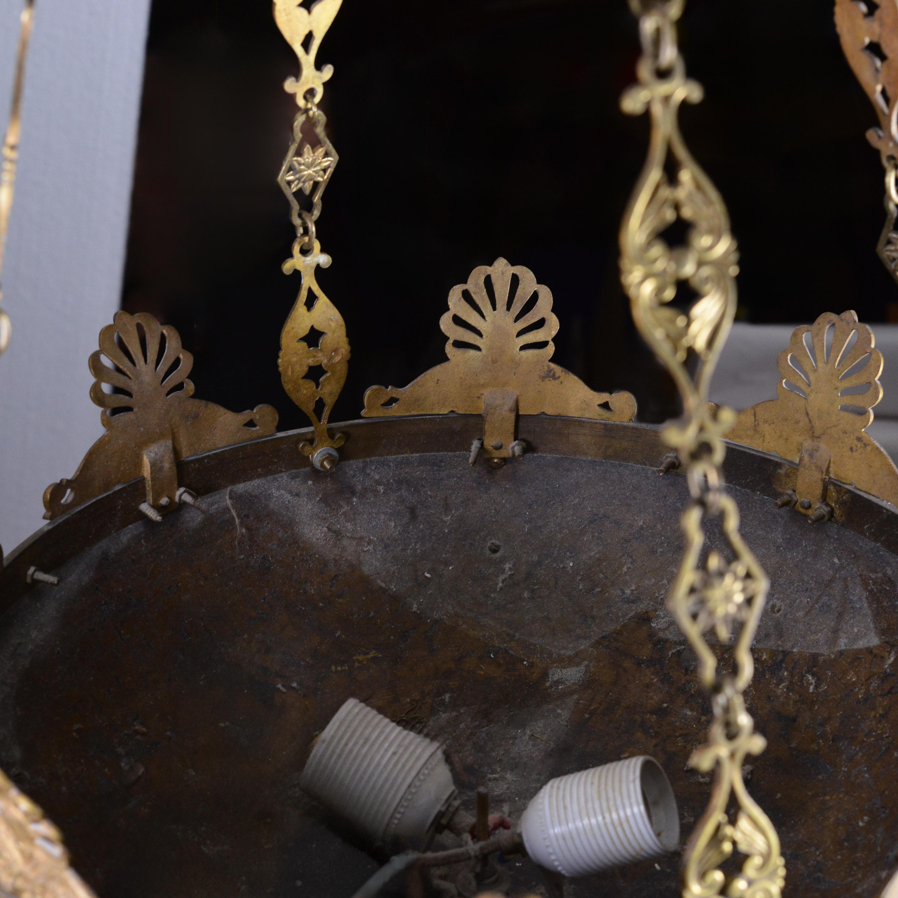 Lampadario francese impero in bronzo patinato e dorato della fine del XIX secolo in vendita 1