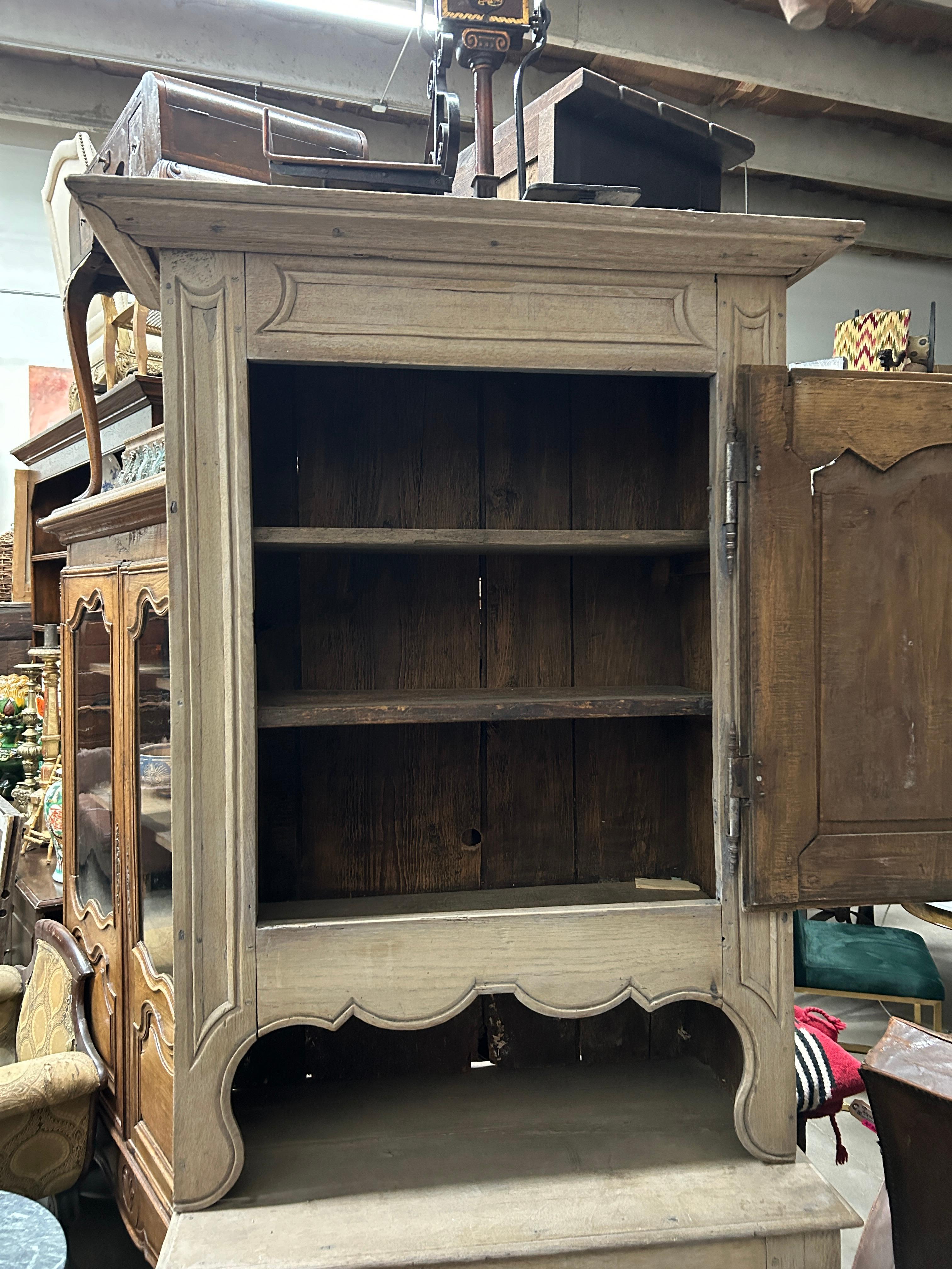 Late 19th Century Antique French Gray Washed Pickled Finish Double Buffet  For Sale 3