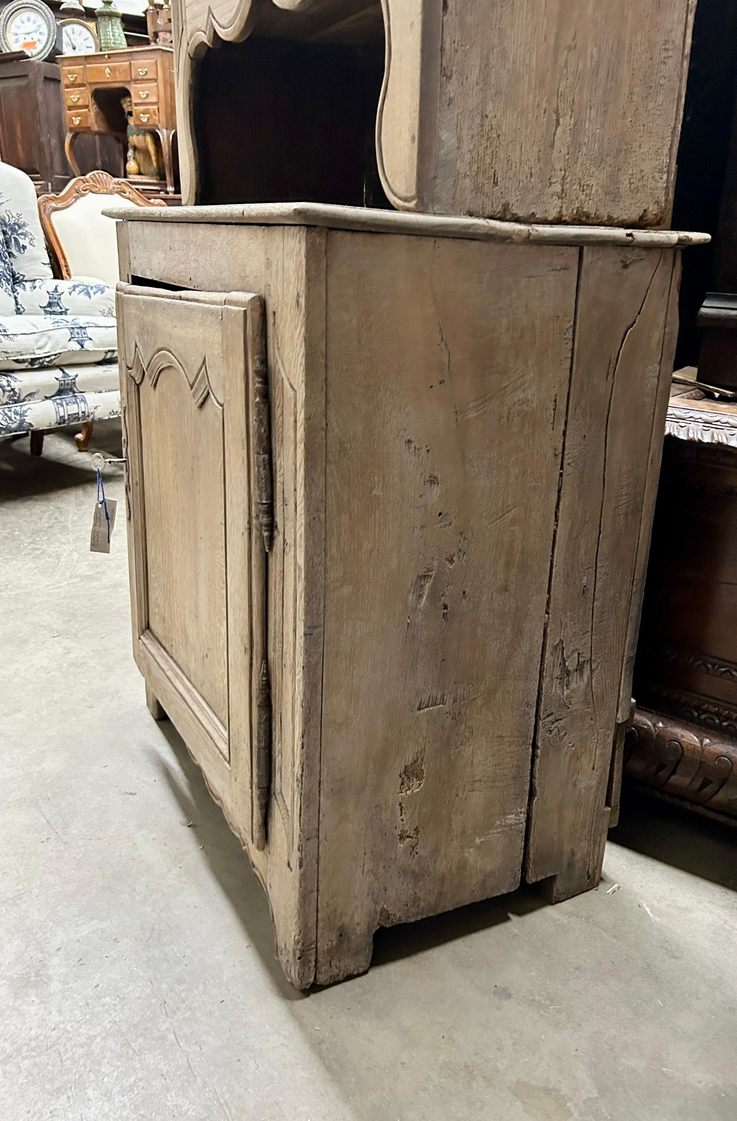 Late 19th Century Antique French Gray Washed Pickled Finish Double Buffet  For Sale 7