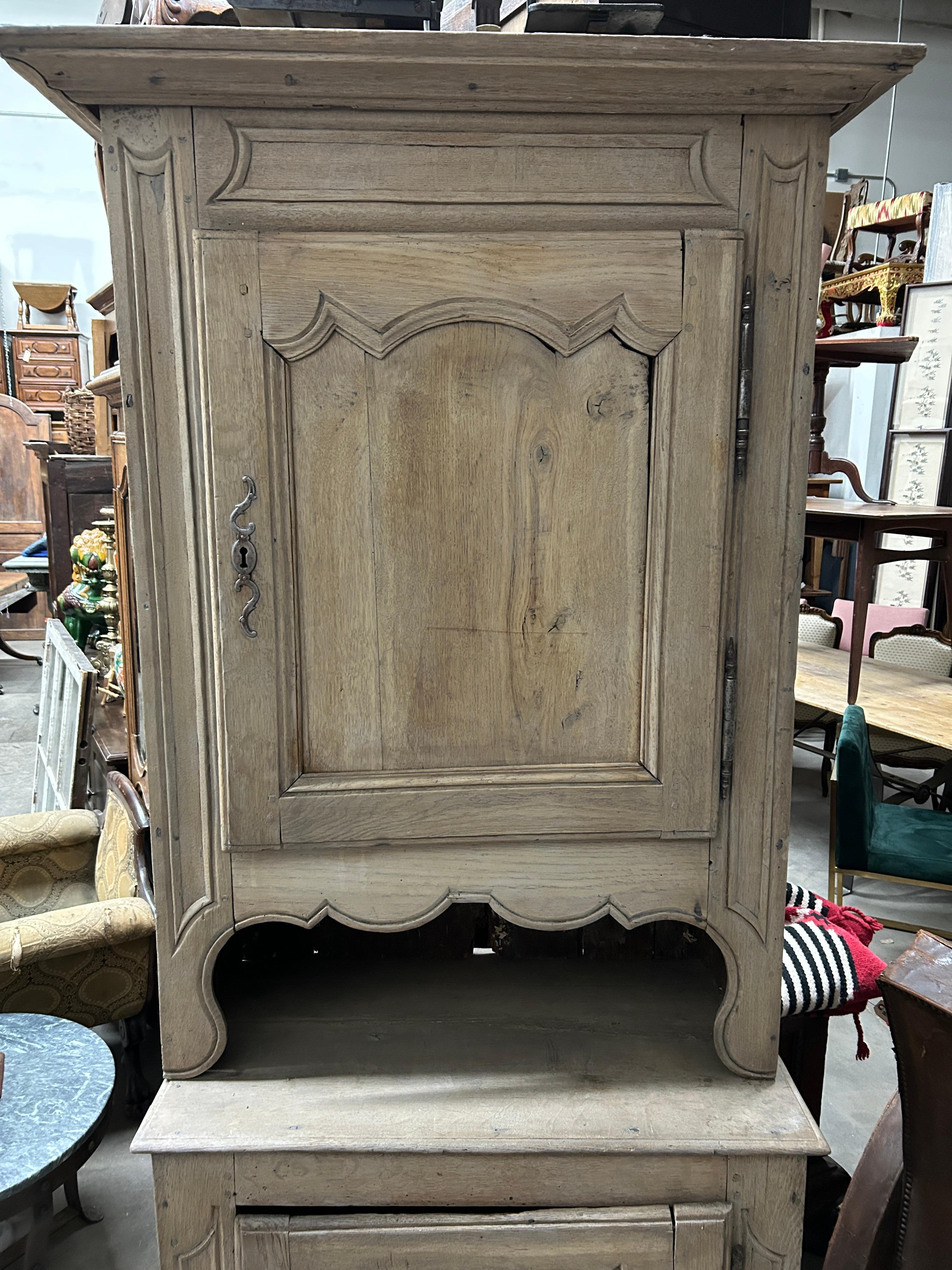 Late 19th Century Antique French Gray Washed Pickled Finish Double Buffet  In Good Condition For Sale In Sheridan, CO