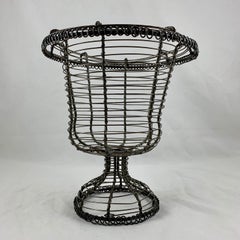Late 19th Century Antique French Pedestal Urn Handmade Twisted Wire Basket