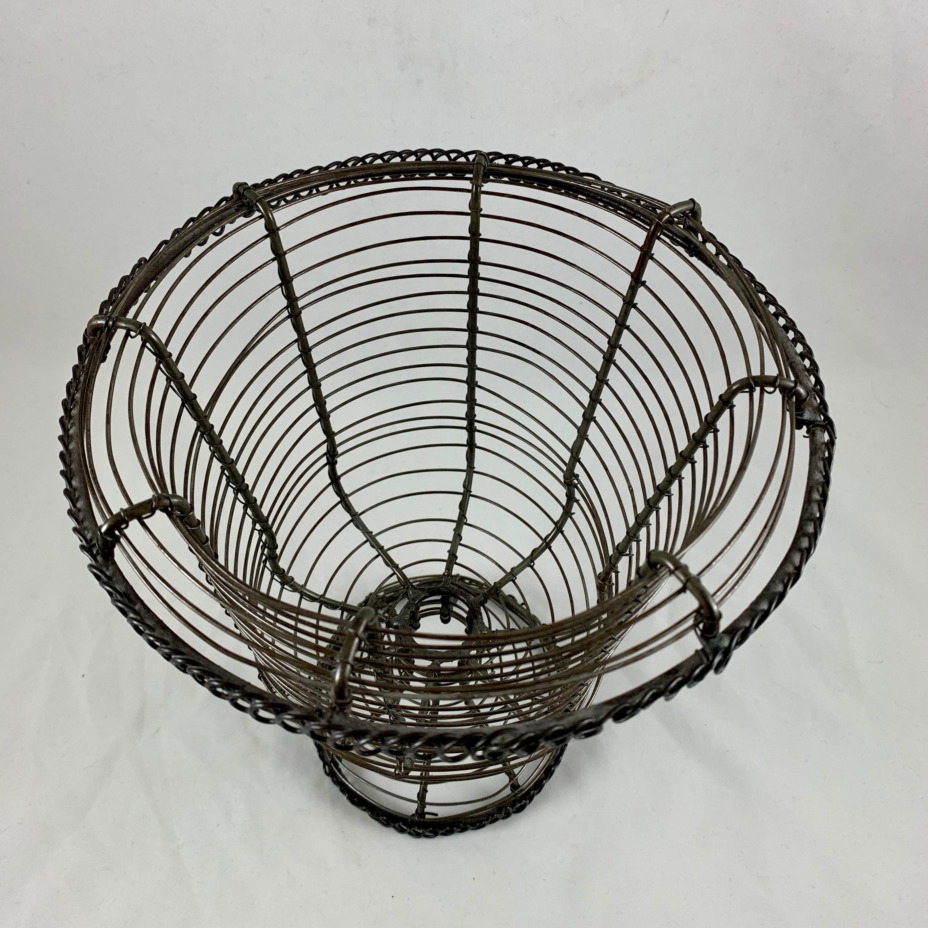French Provincial Late 19th Century Antique French Pedestal Urn Handmade Twisted Wire Basket