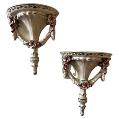 Late 19th-Century Antique French Porcelain Painted Wall Brackets, a Pair