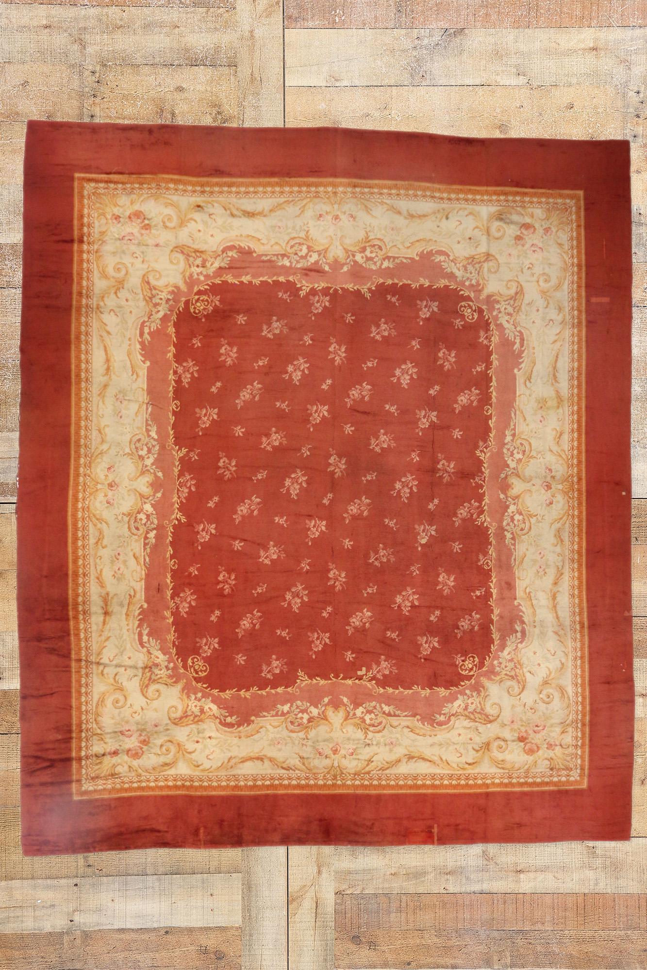 Wool Late 19th Century Antique French Savonnerie Carpet with Traditional Style For Sale
