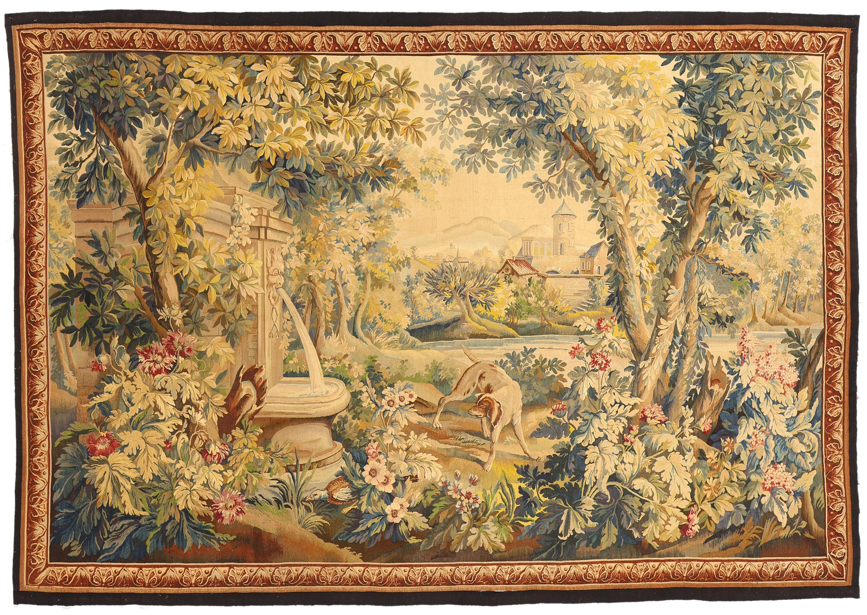 Late 19th Century French Verdure Aubusson Tapestry with Louis XV Style For Sale 5