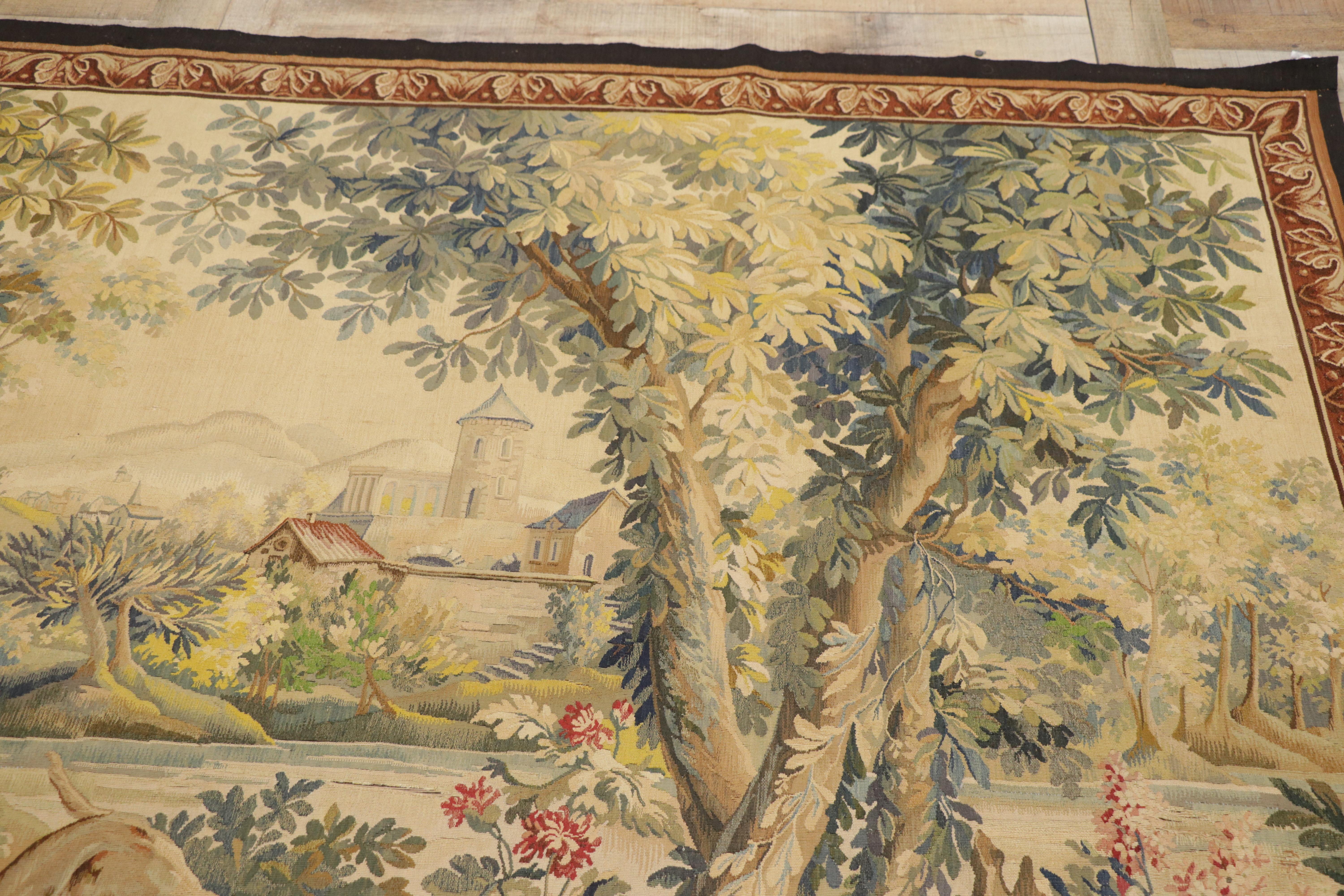 Late 19th Century French Verdure Aubusson Tapestry with Louis XV Style For Sale 6