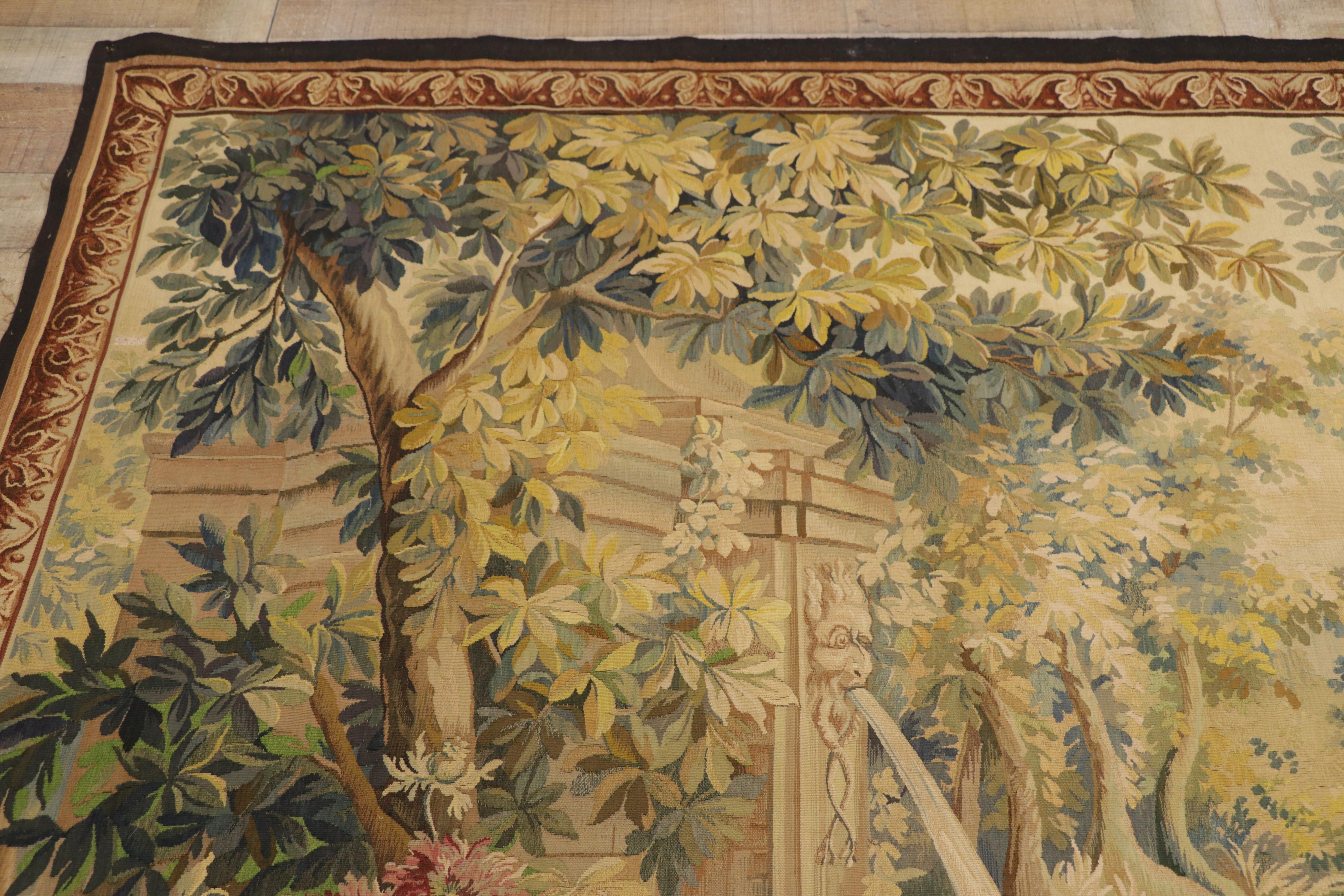 Late 19th Century French Verdure Aubusson Tapestry with Louis XV Style For Sale 7
