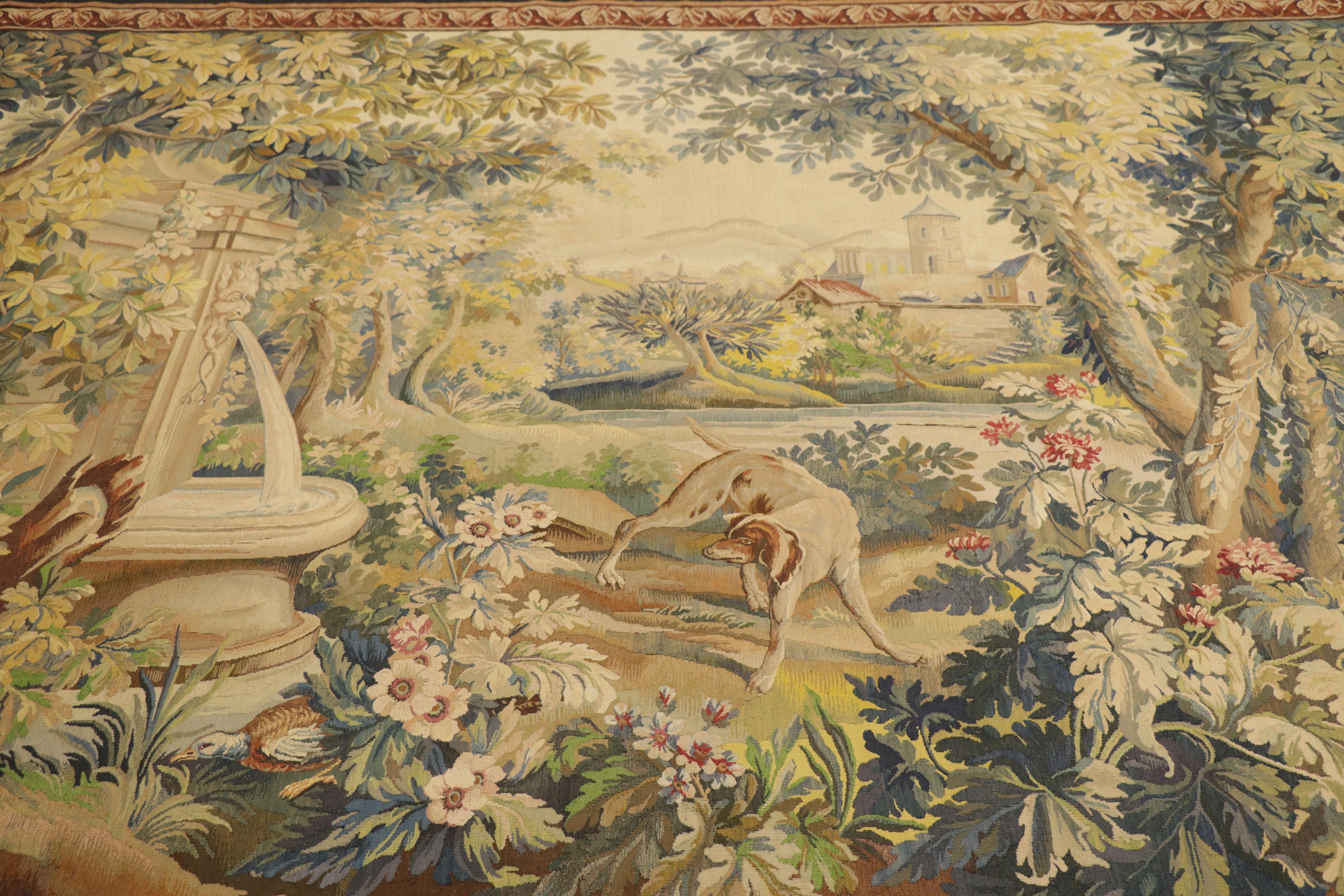 Late 19th Century French Verdure Aubusson Tapestry with Louis XV Style For Sale 9
