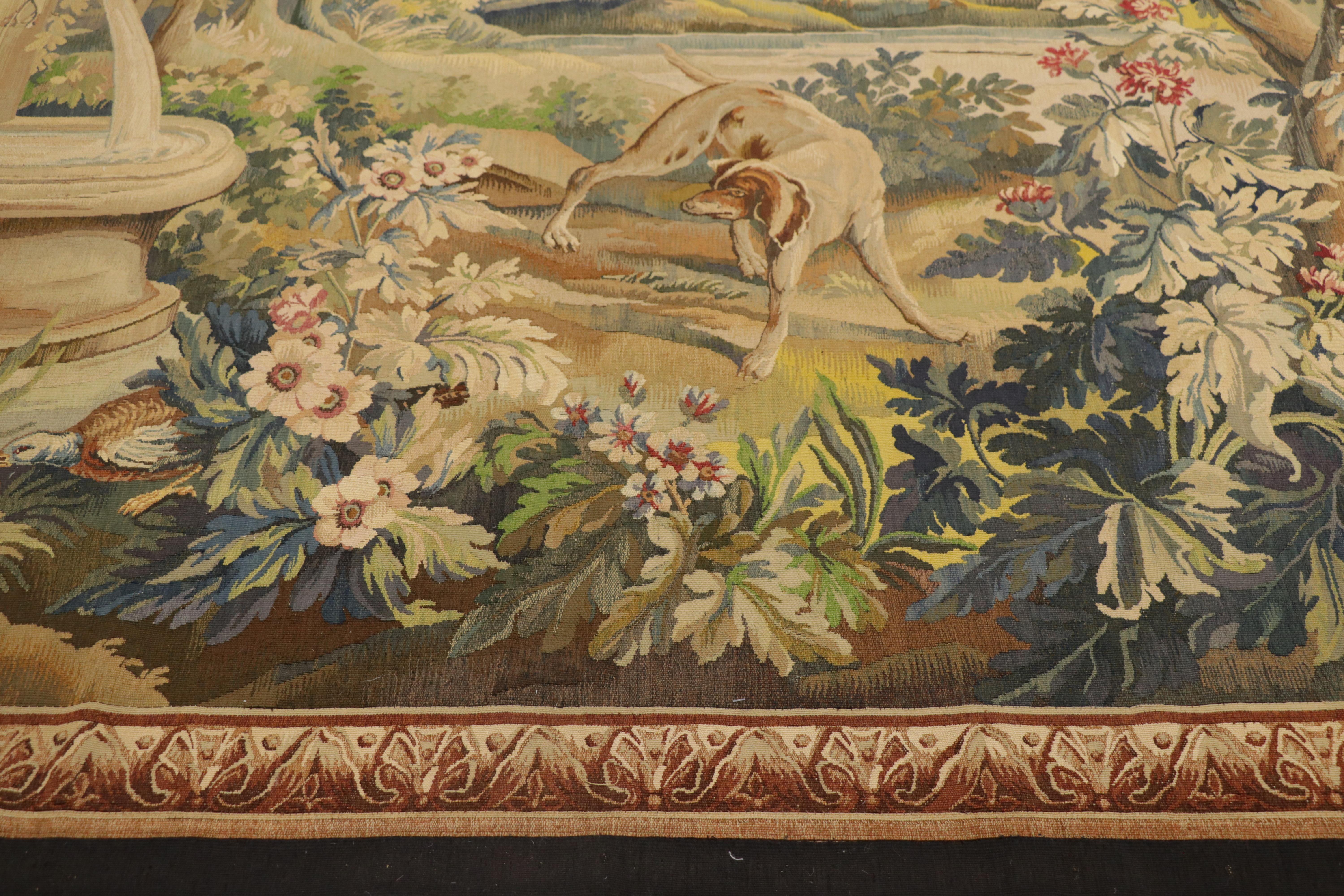 Late 19th Century French Verdure Aubusson Tapestry with Louis XV Style For Sale 10