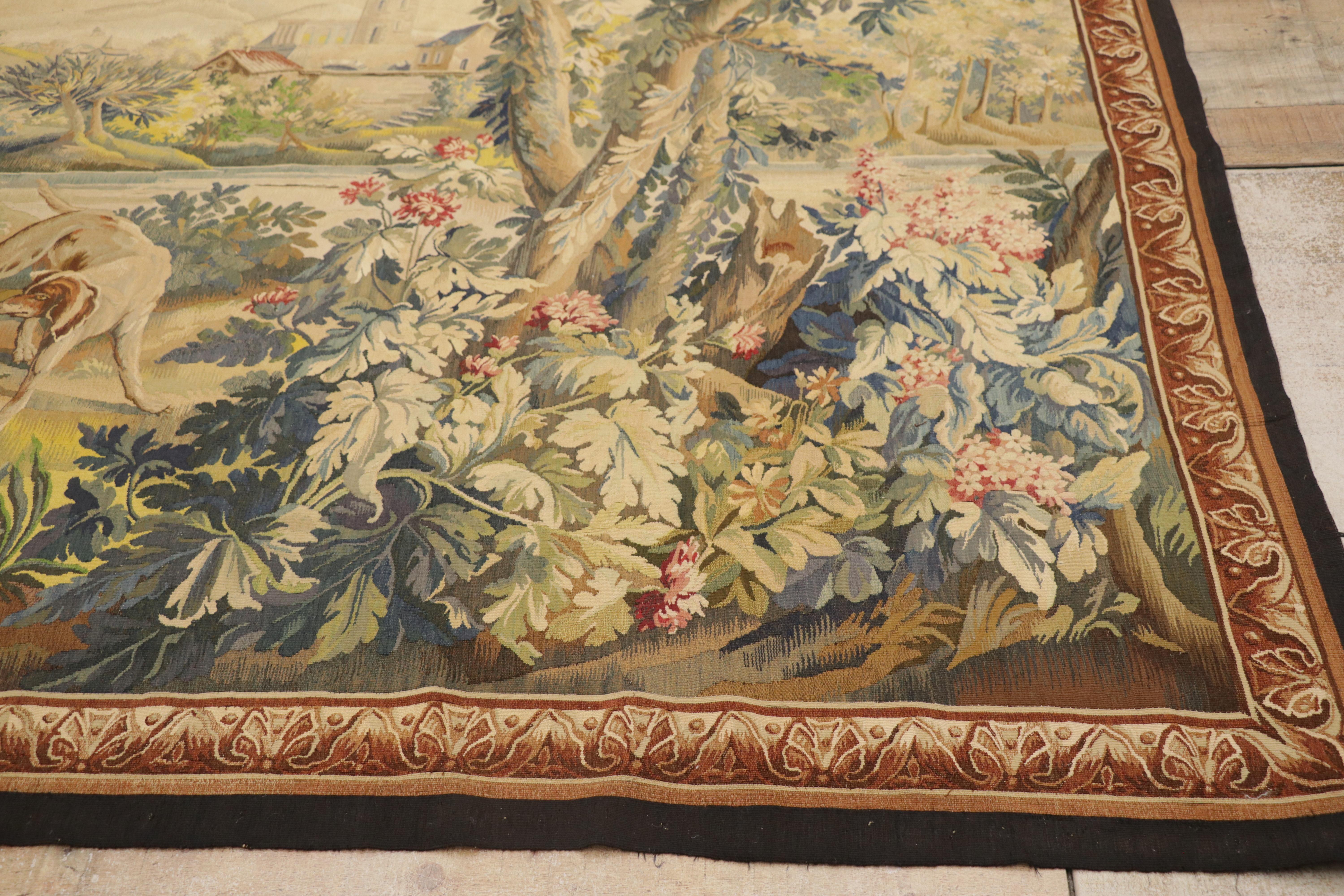 Late 19th Century French Verdure Aubusson Tapestry with Louis XV Style For Sale 11