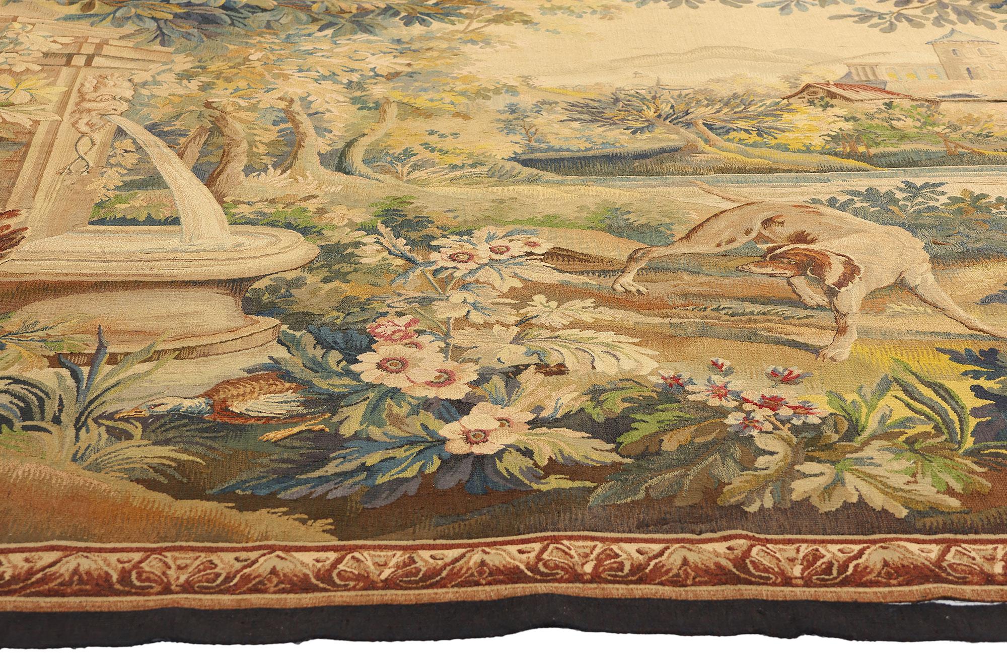 Late 19th Century French Verdure Aubusson Tapestry with Louis XV Style In Good Condition For Sale In Dallas, TX