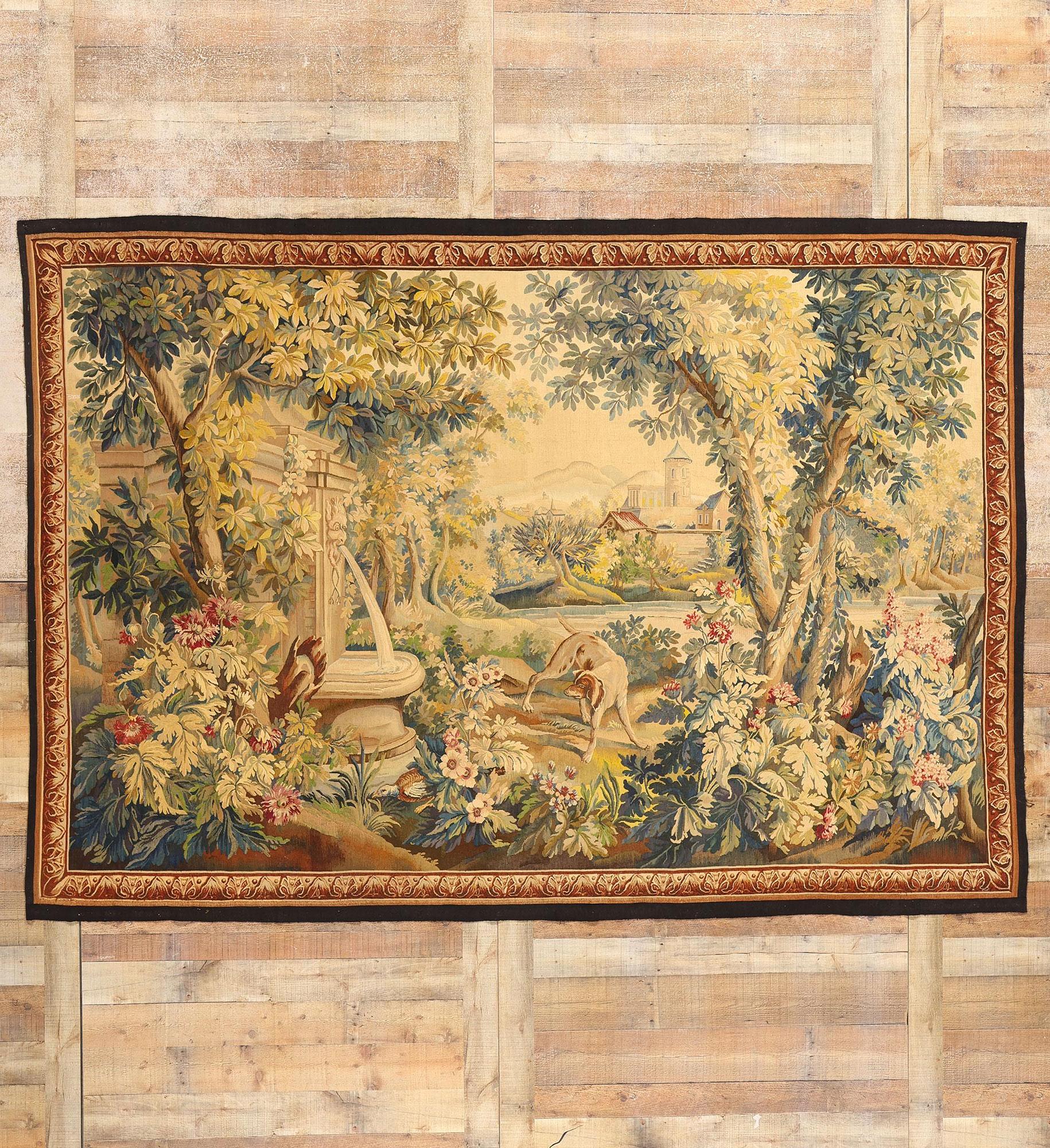 Late 19th Century French Verdure Aubusson Tapestry with Louis XV Style For Sale 4