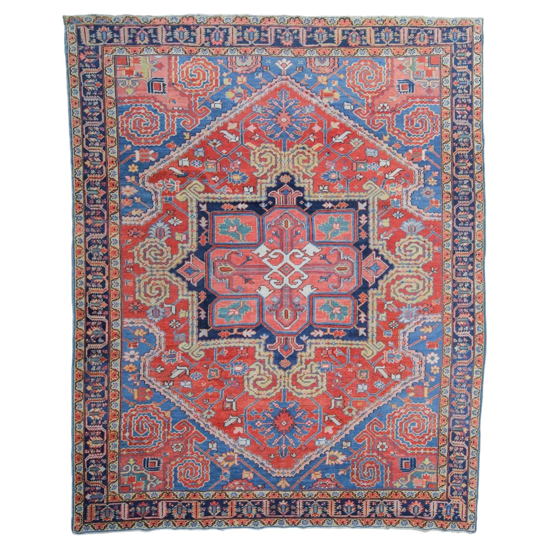 Late 19th Century Antique Geometric Design Hand Woven Wool Carpet