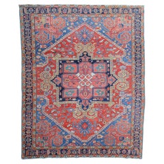 Late 19th Century Antique Geometric Design Hand Woven Wool Carpet