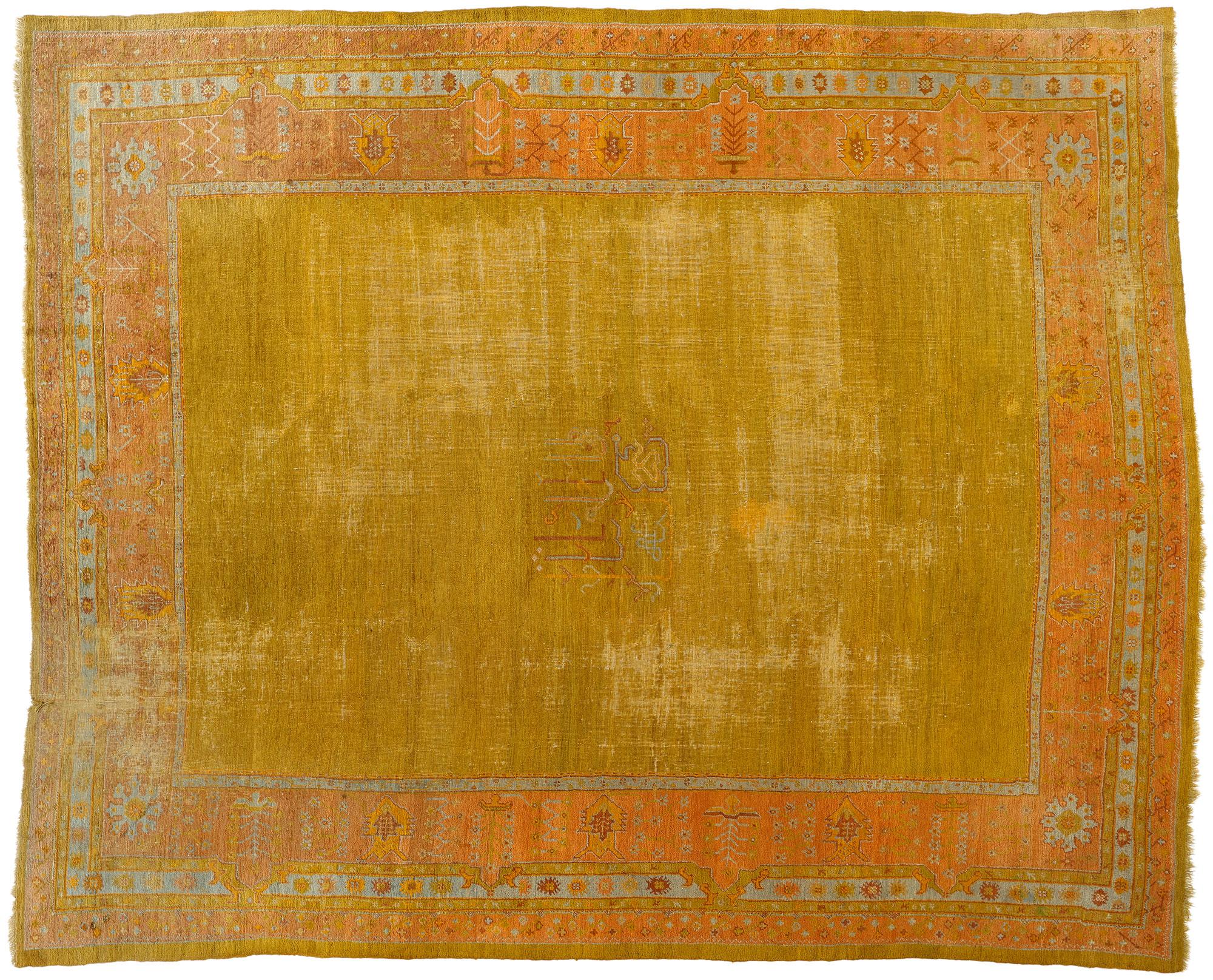 Antiker türkischer Oushak-Teppich aus Gold aus dem späten 19. Jahrhundert im Angebot 4