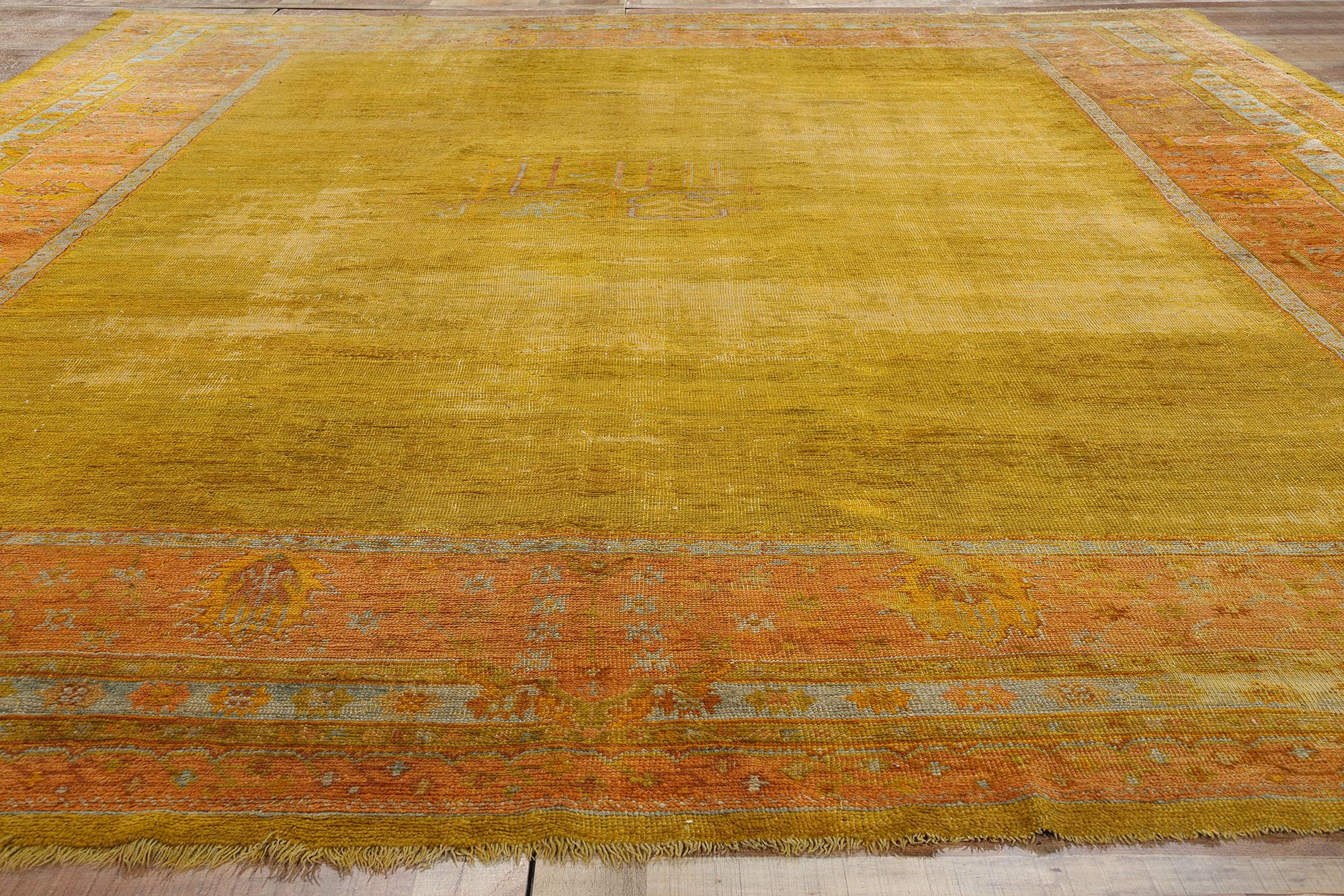 Late 19th Century Antique Gold Turkish Oushak Rug 8