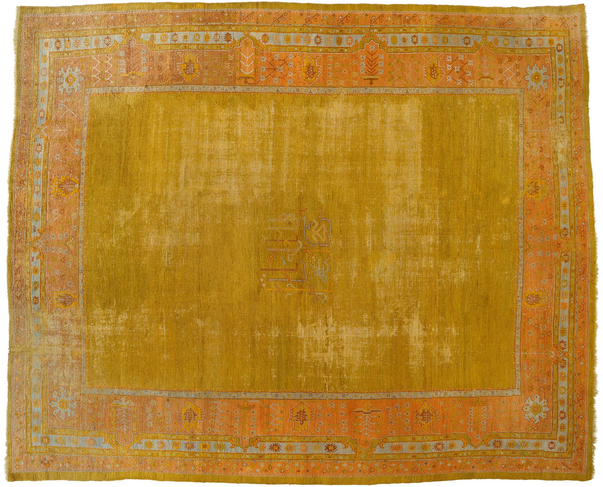 Late 19th Century Antique Gold Turkish Oushak Rug 12