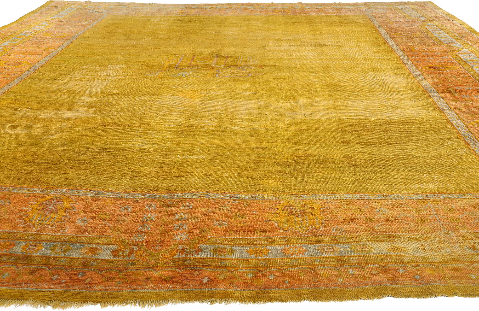 Rustic Late 19th Century Antique Gold Turkish Oushak Rug For Sale