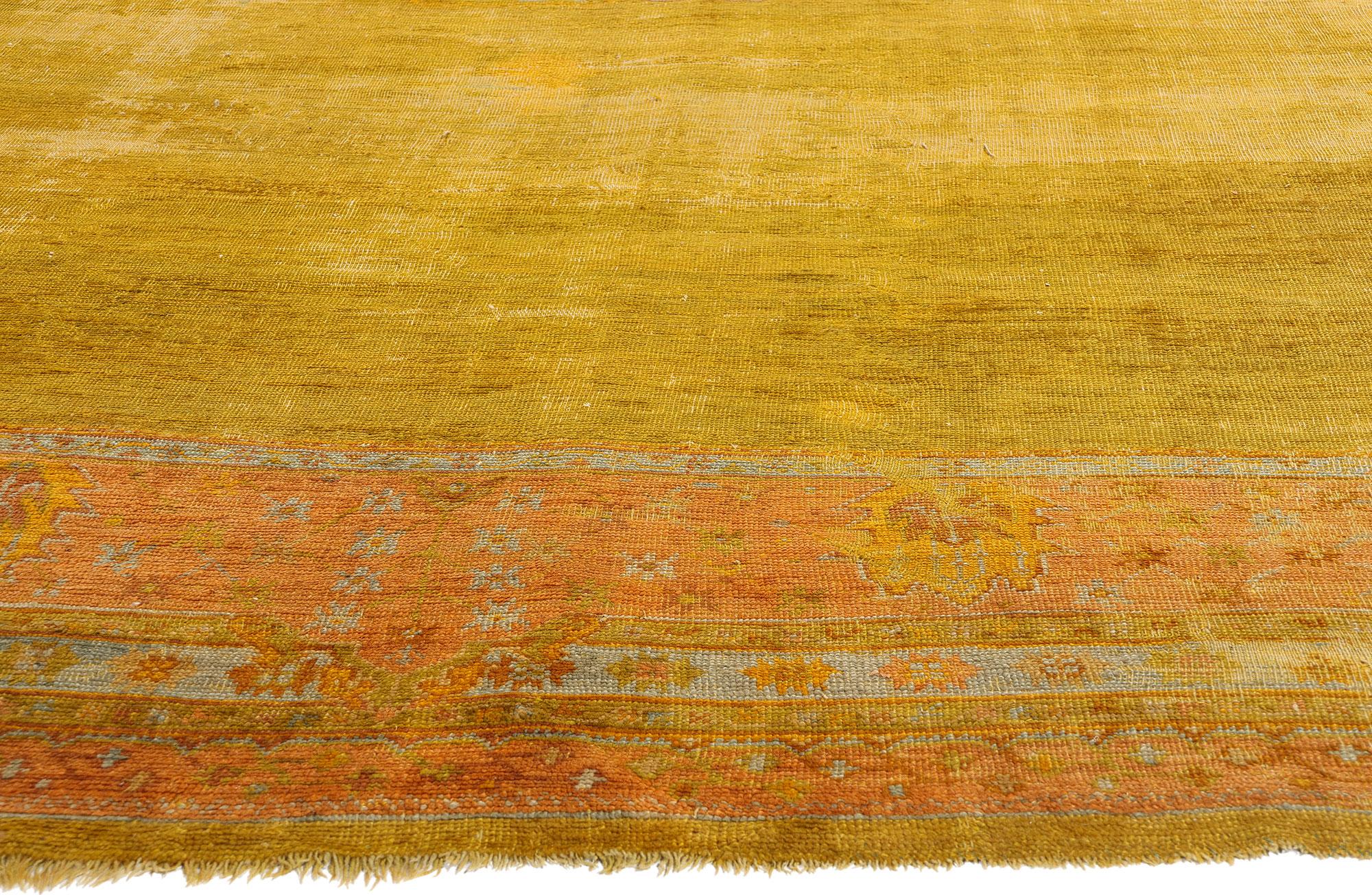 Hand-Knotted Late 19th Century Antique Gold Turkish Oushak Rug For Sale