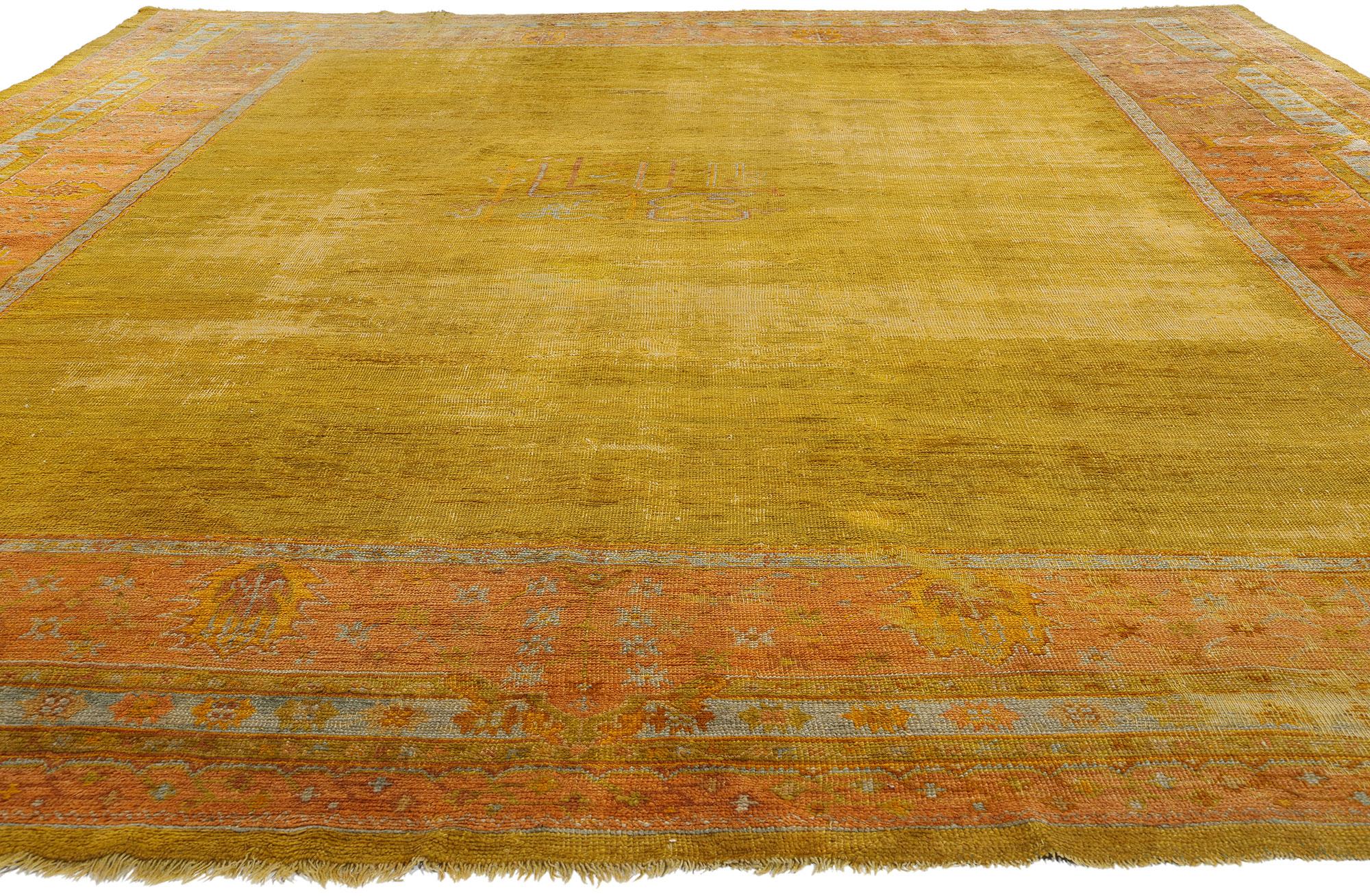 Hand-Knotted Late 19th Century Antique Gold Turkish Oushak Rug