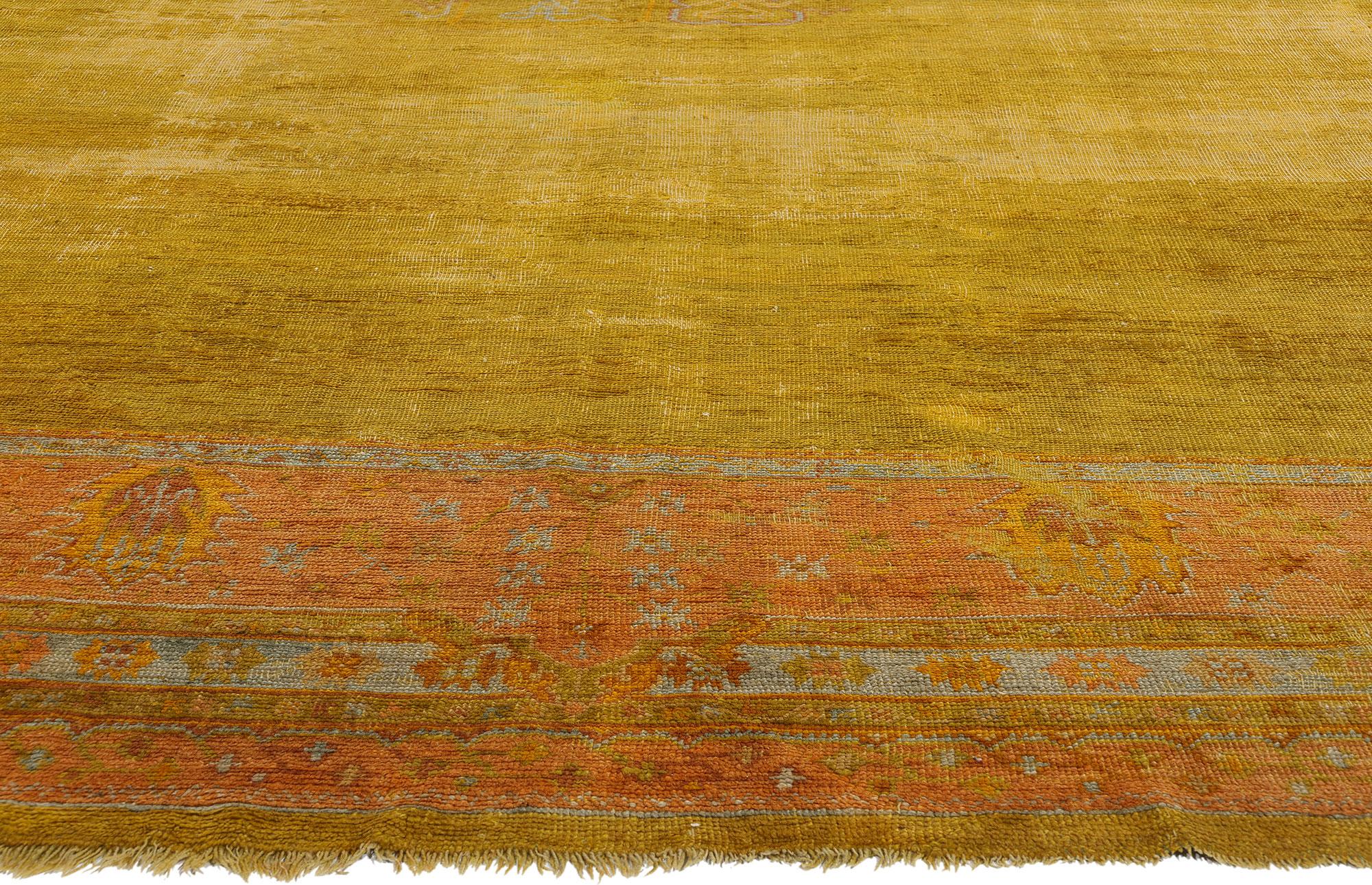 Wool Late 19th Century Antique Gold Turkish Oushak Rug