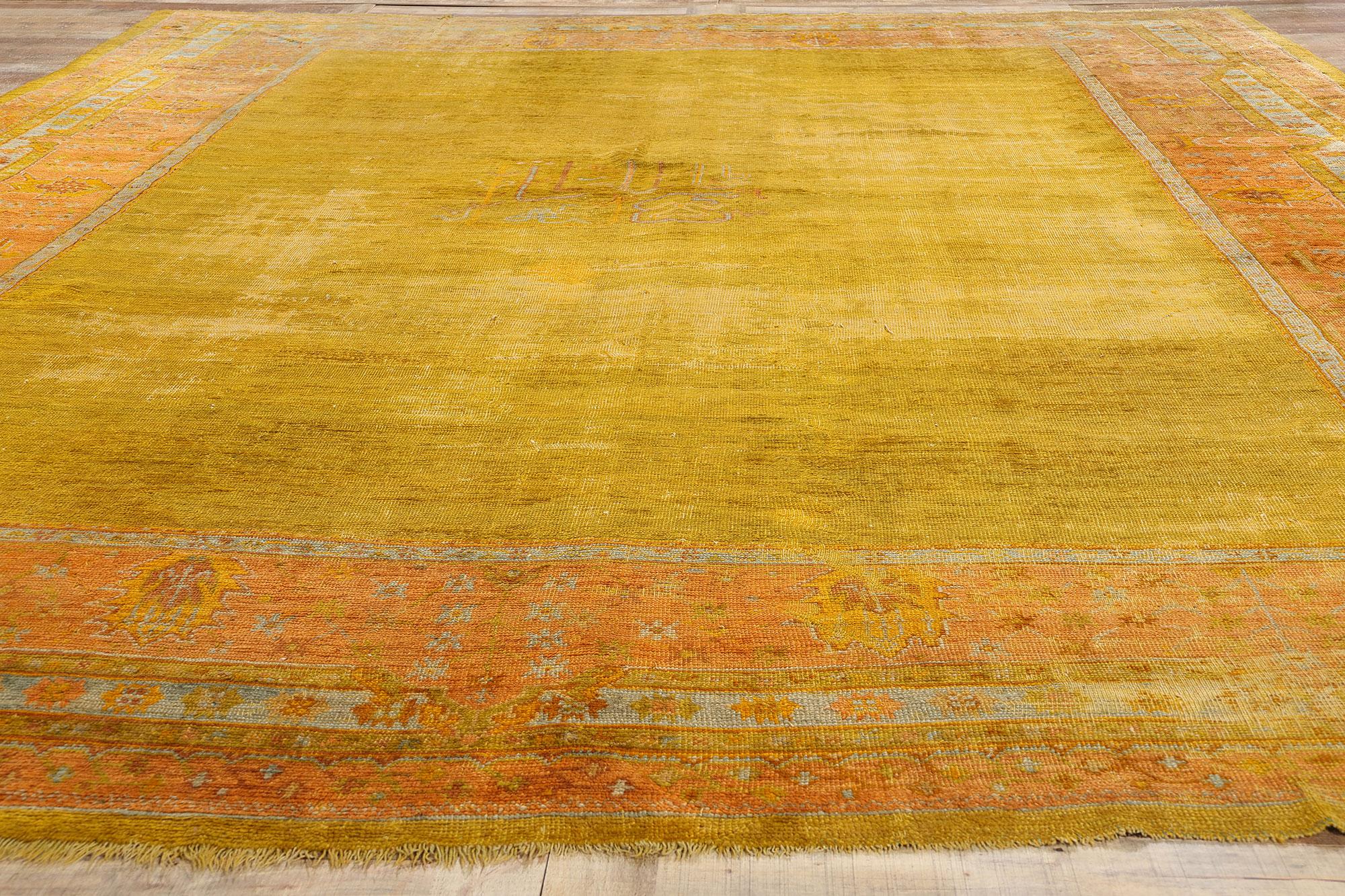 Late 19th Century Antique Gold Turkish Oushak Rug For Sale 2