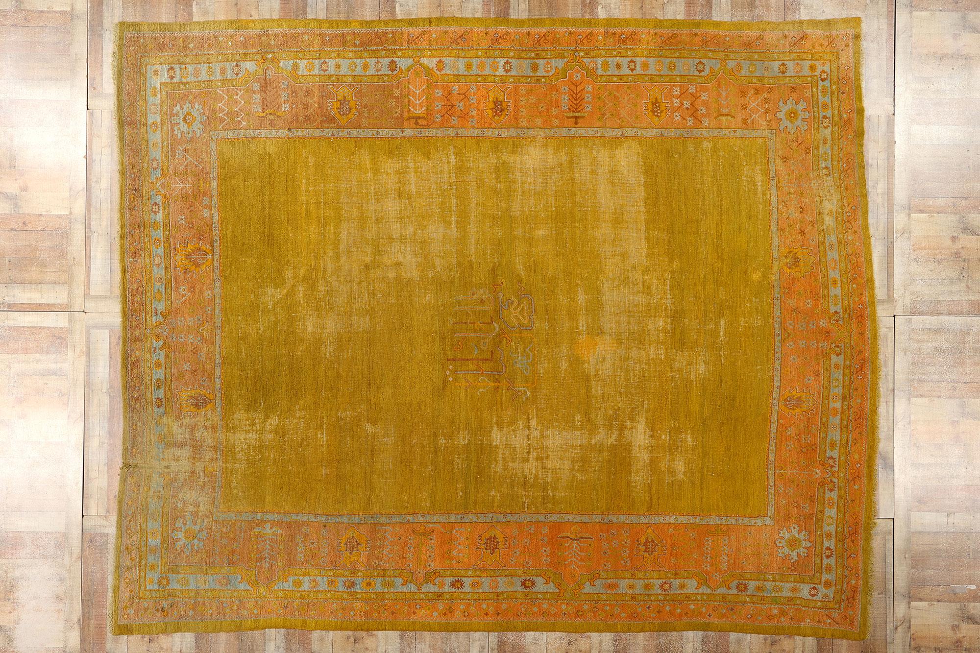 Antiker türkischer Oushak-Teppich aus Gold aus dem späten 19. Jahrhundert im Angebot 3