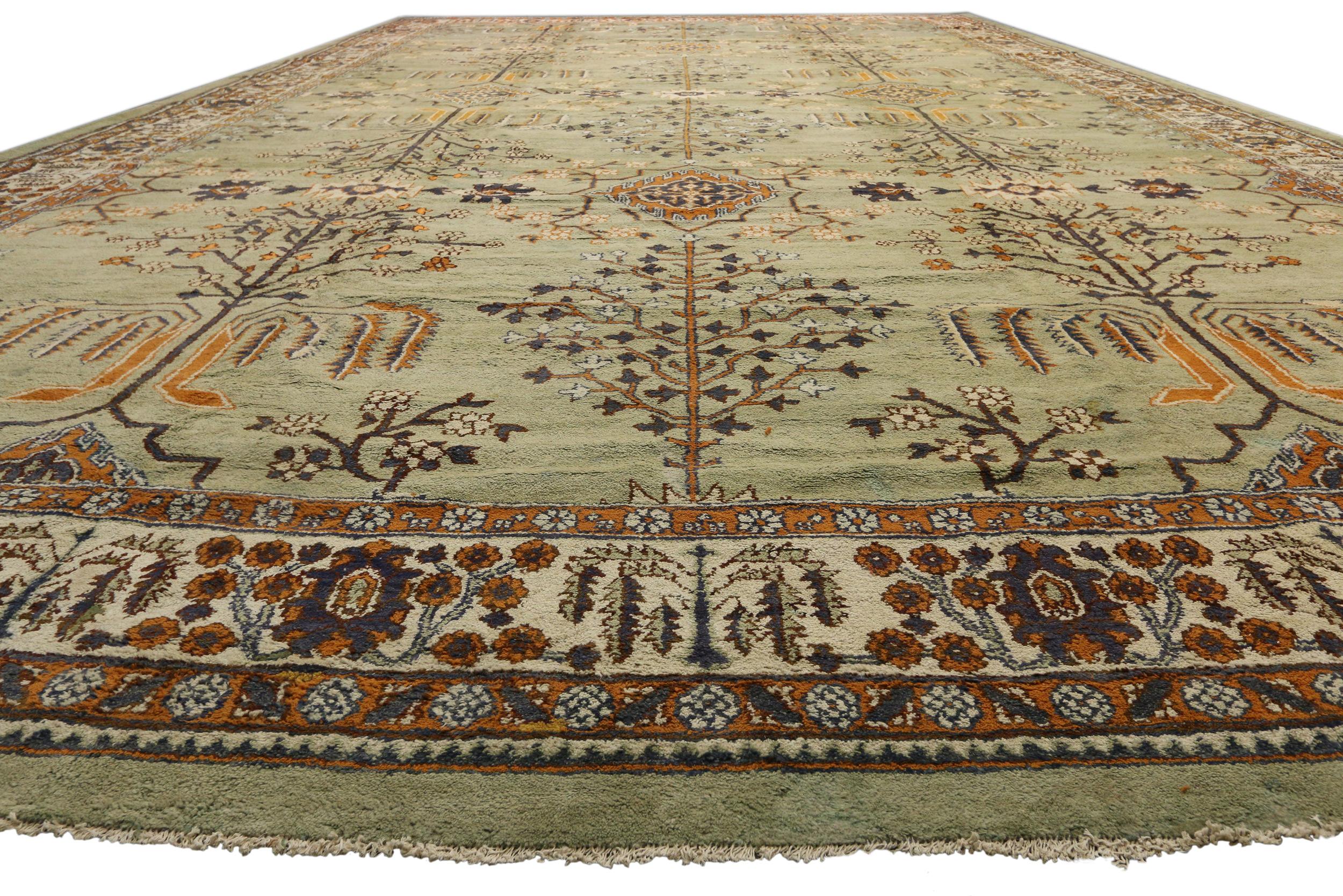 British Indian Ocean Territory Late 19th Century Antique Green Indian Agra Tree of Life Carpet, 18'07 x 30'07 For Sale