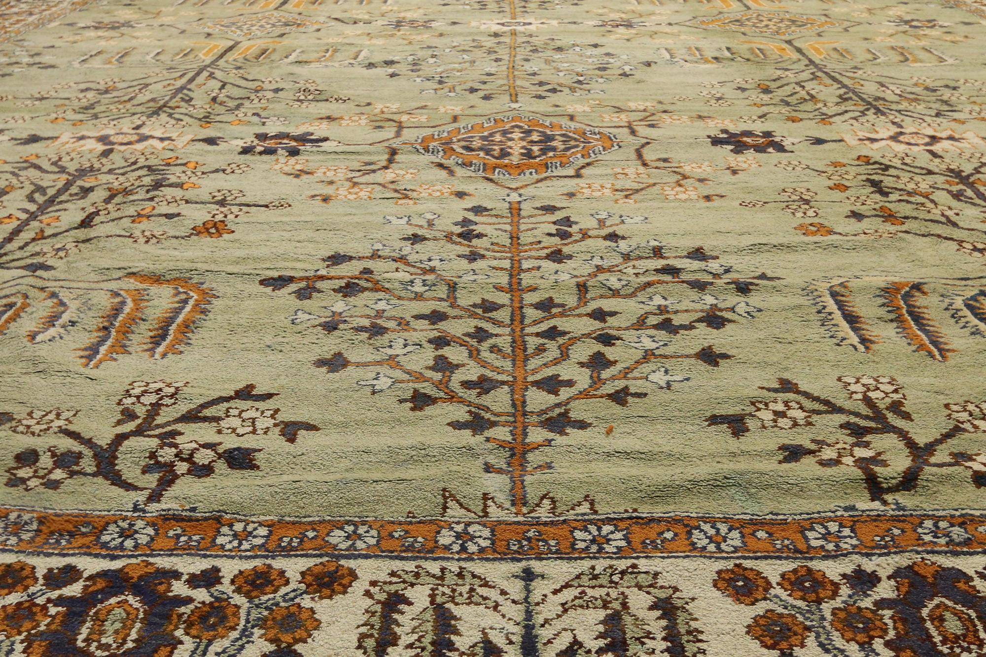 Hand-Knotted Late 19th Century Antique Green Indian Agra Tree of Life Carpet, 18'07 x 30'07 For Sale