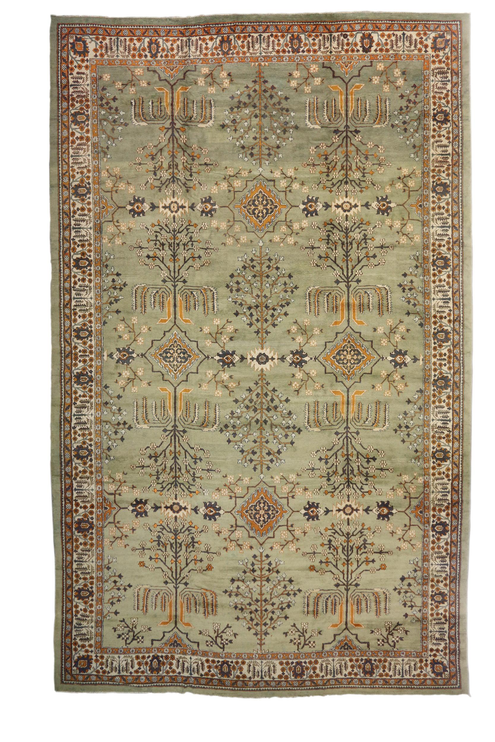Wool Late 19th Century Antique Green Indian Agra Tree of Life Carpet, 18'07 x 30'07 For Sale