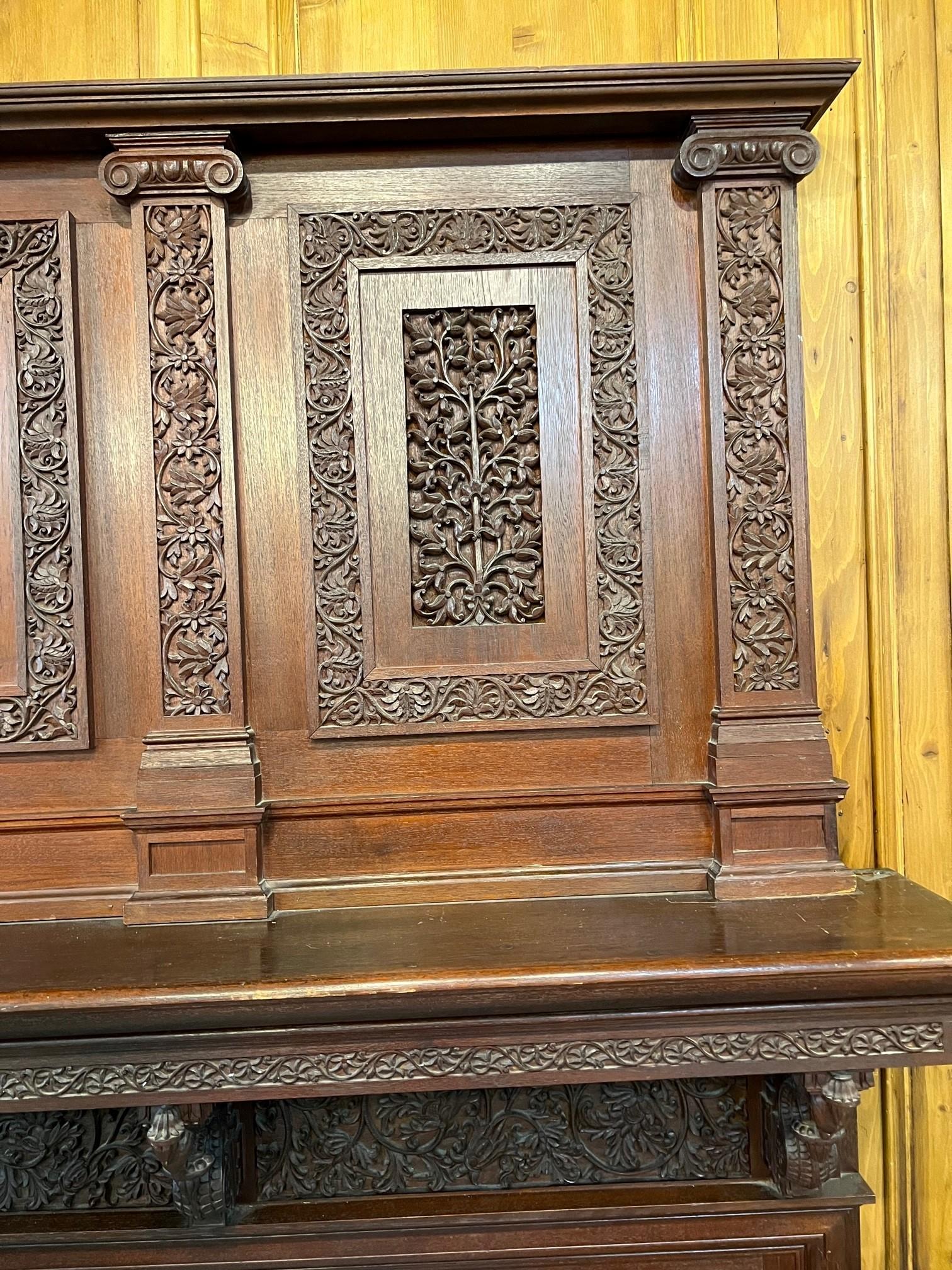 American Late 19th Century Antique Hand Carved Wooden Fireplace Mantel For Sale