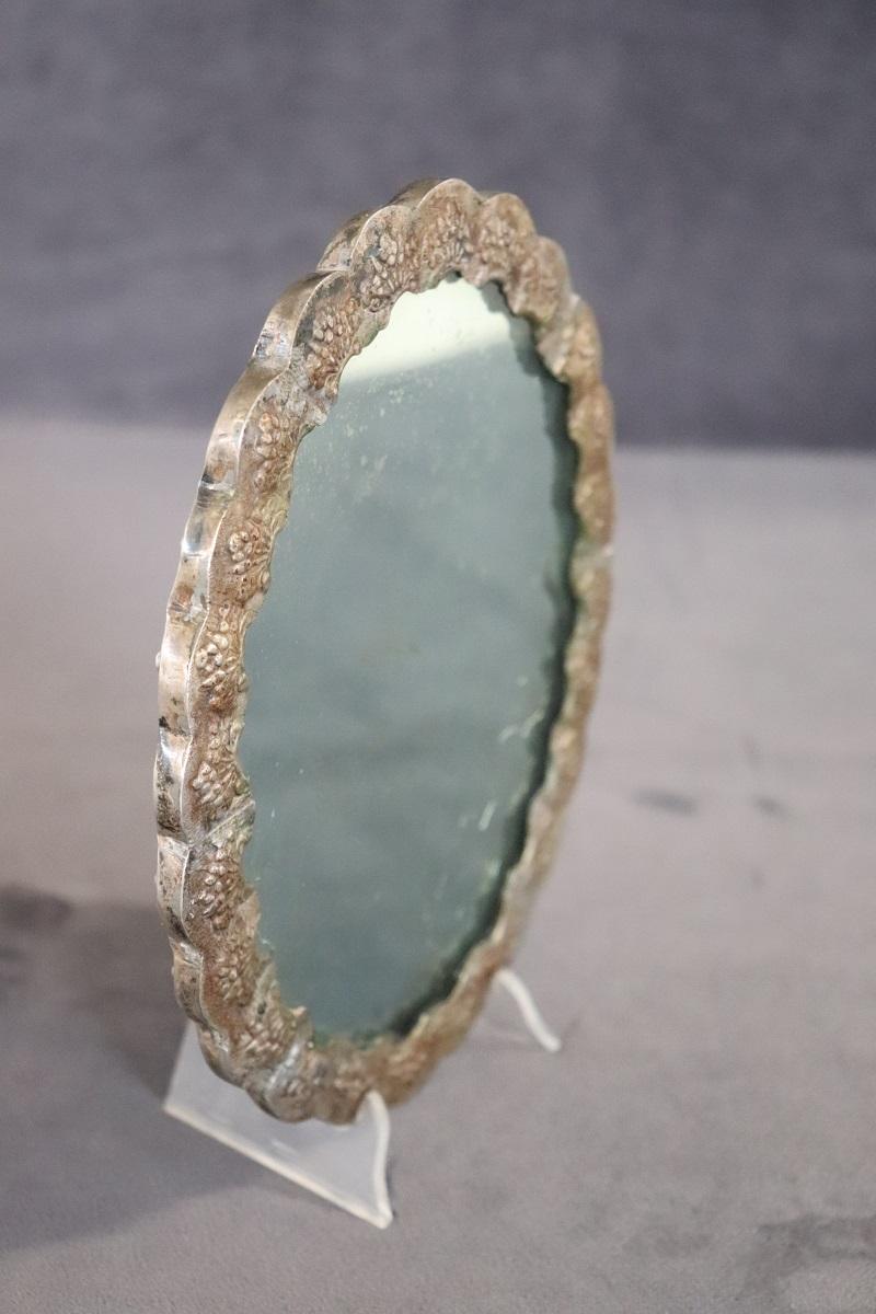 Silver Plate Late 19th Century Antique Hand Mirror with Silverplate Frame For Sale