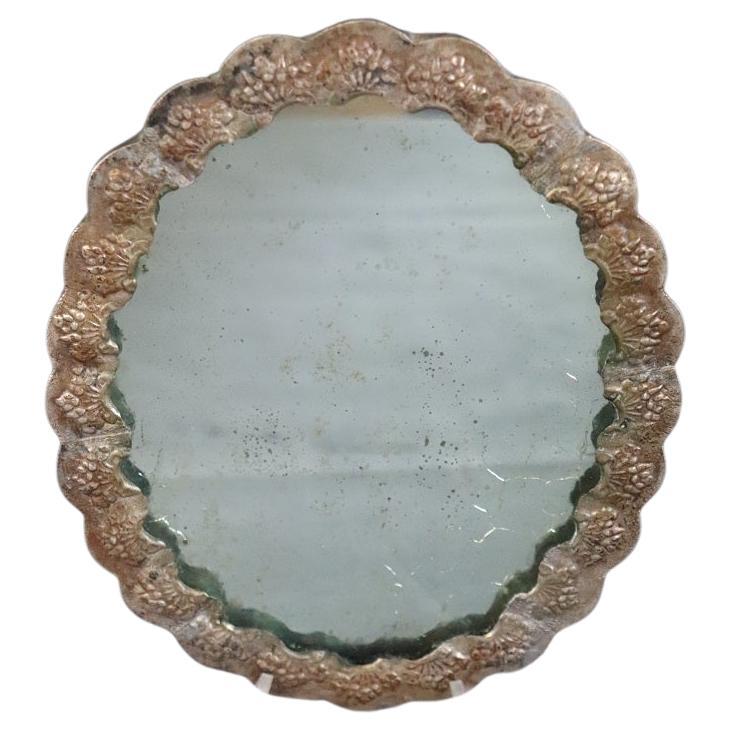Late 19th Century Antique Hand Mirror with Silverplate Frame For Sale
