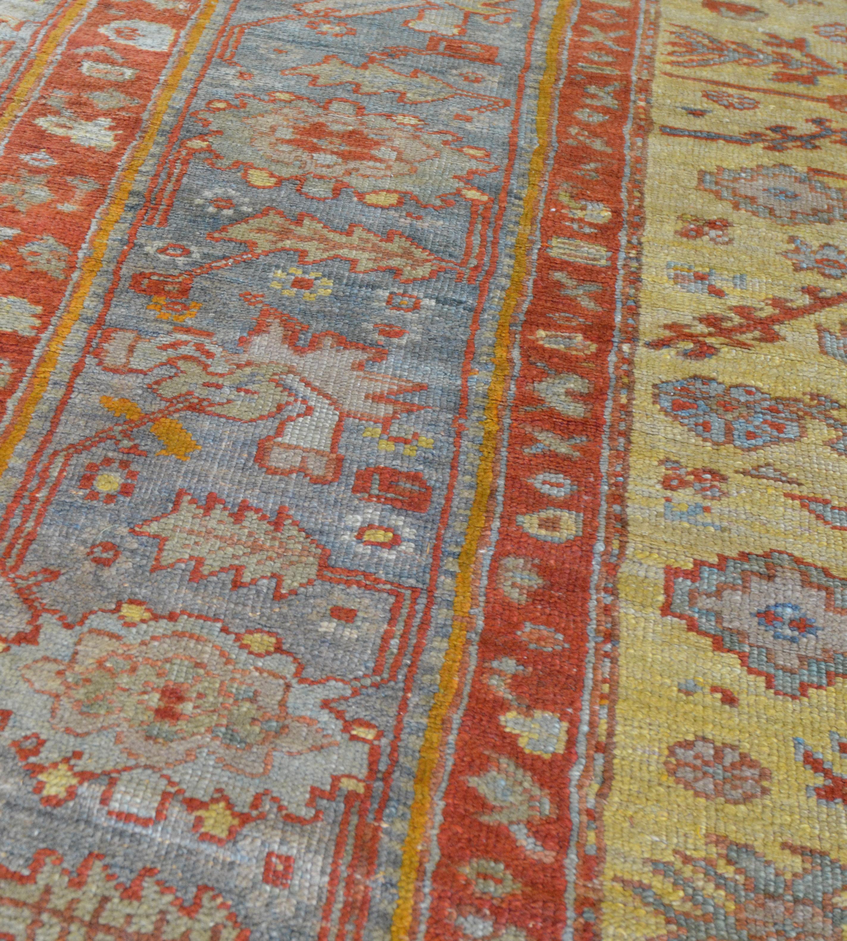 Hand-Knotted Late 19th Century Antique Handwoven Square Oushak Rug For Sale