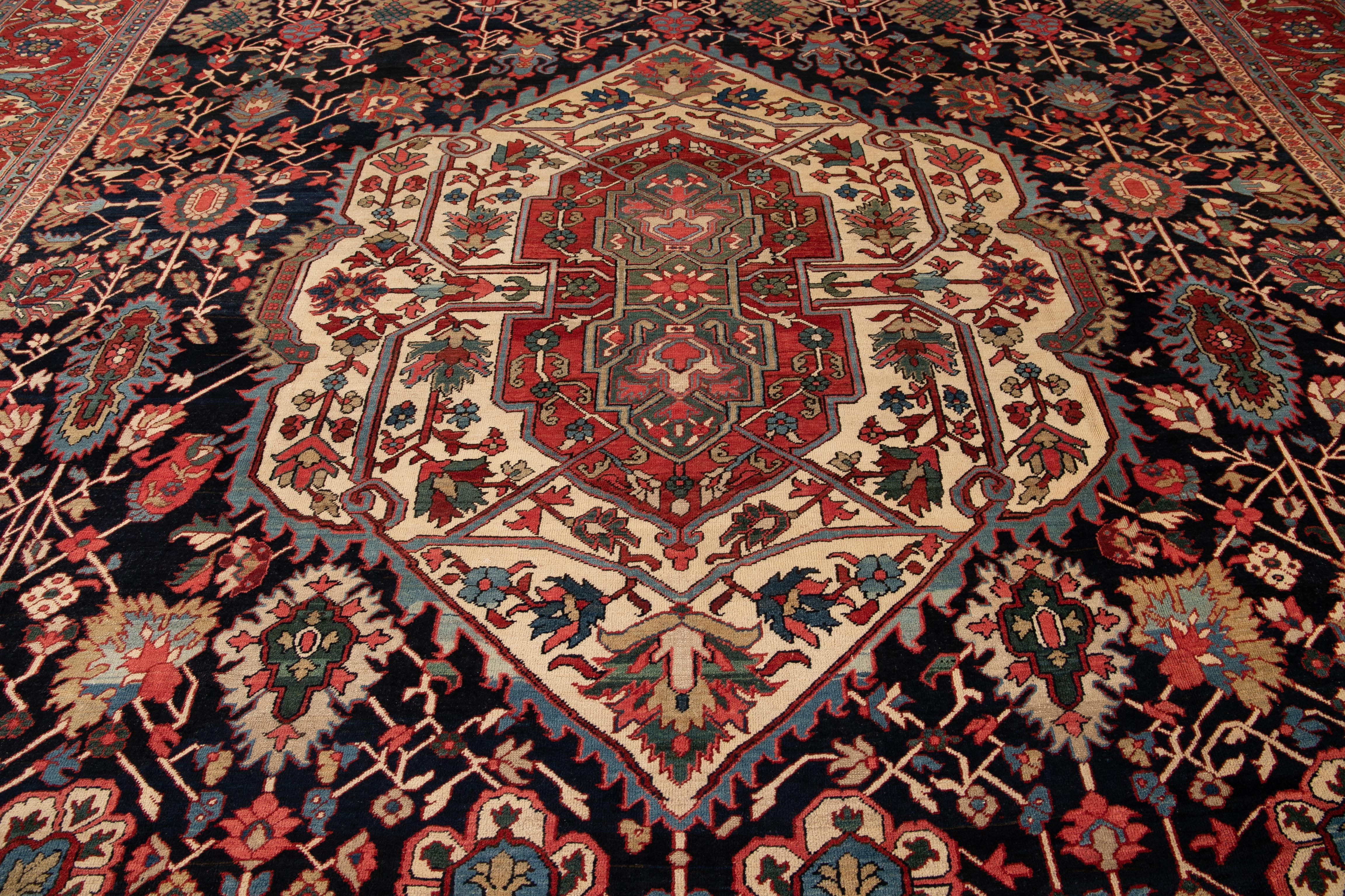 Late 19th Century Antique Heriz Oversize Wool Rug For Sale 8