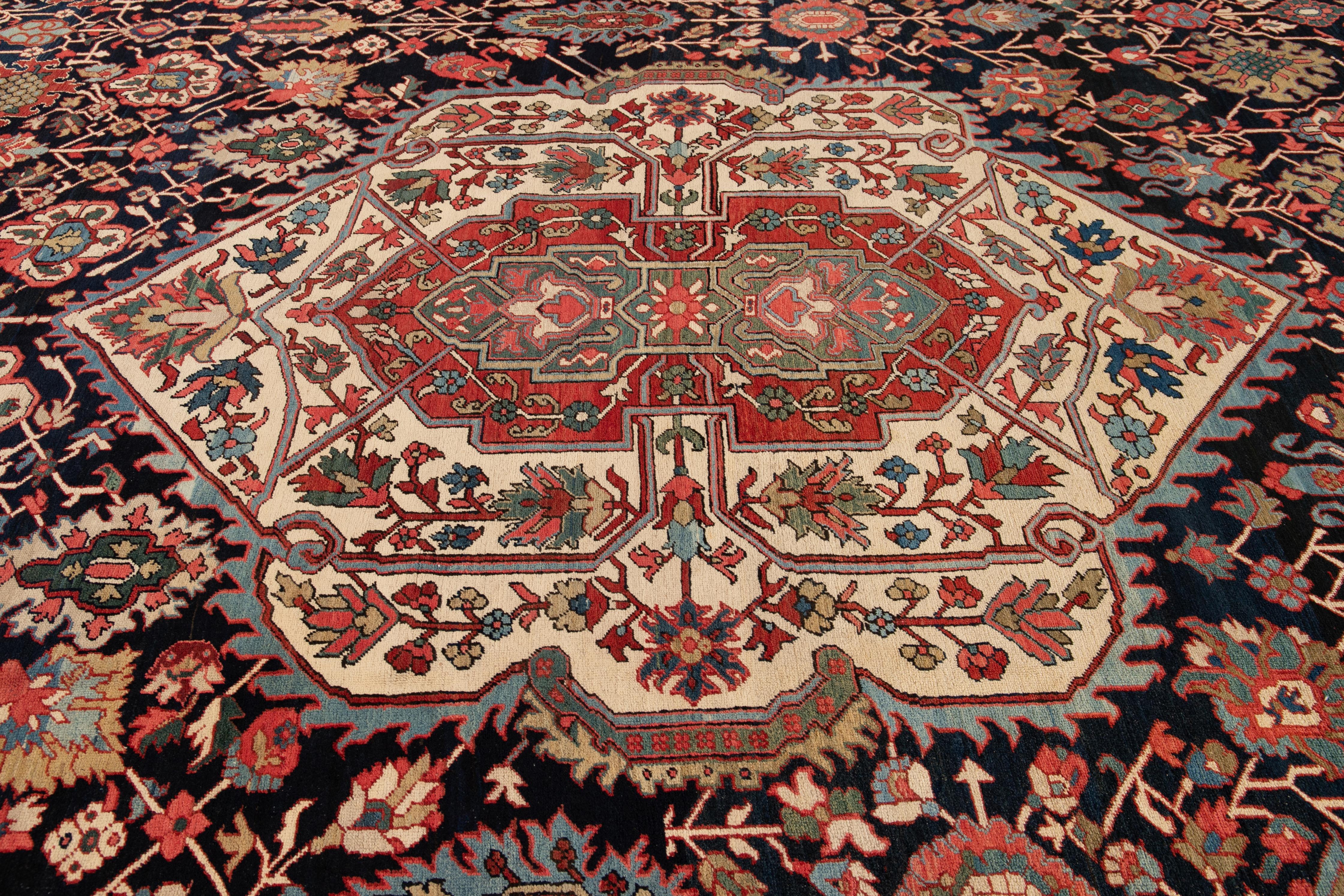 Late 19th Century Antique Heriz Oversize Wool Rug For Sale 2