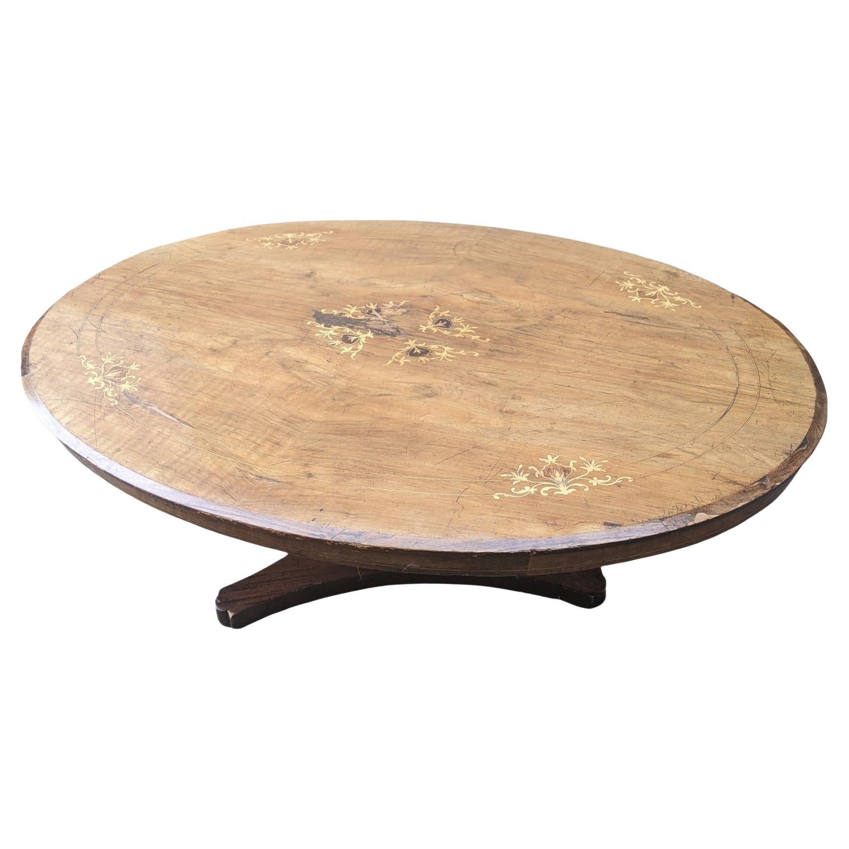 Late 19th Century Antique Hybridized Inlaid Victorian and Empire Coffee Table For Sale